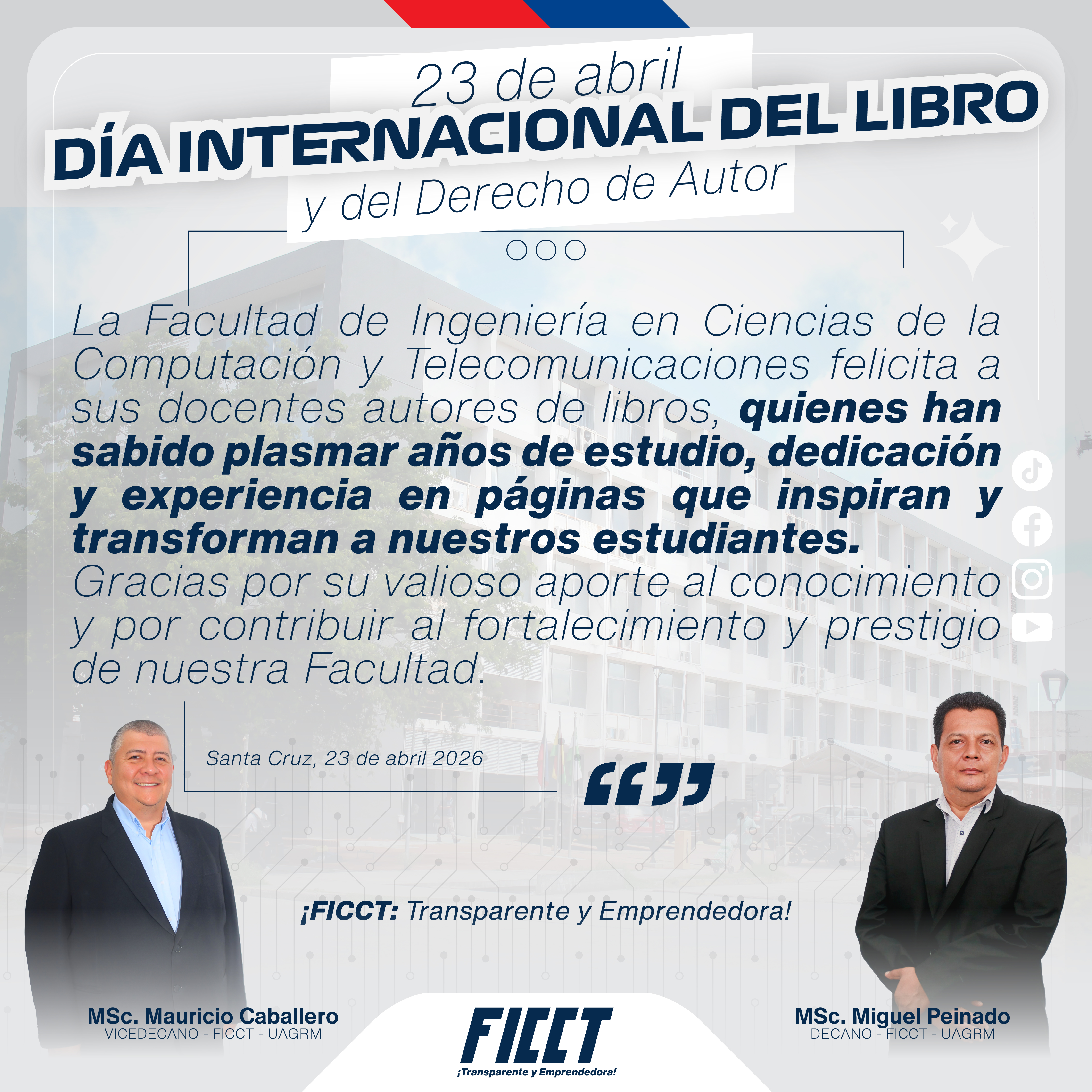 La Facultad de Ingeniería en Ciencias de la Computación y Telecomunicaciones felicita a sus docentes autores de libros