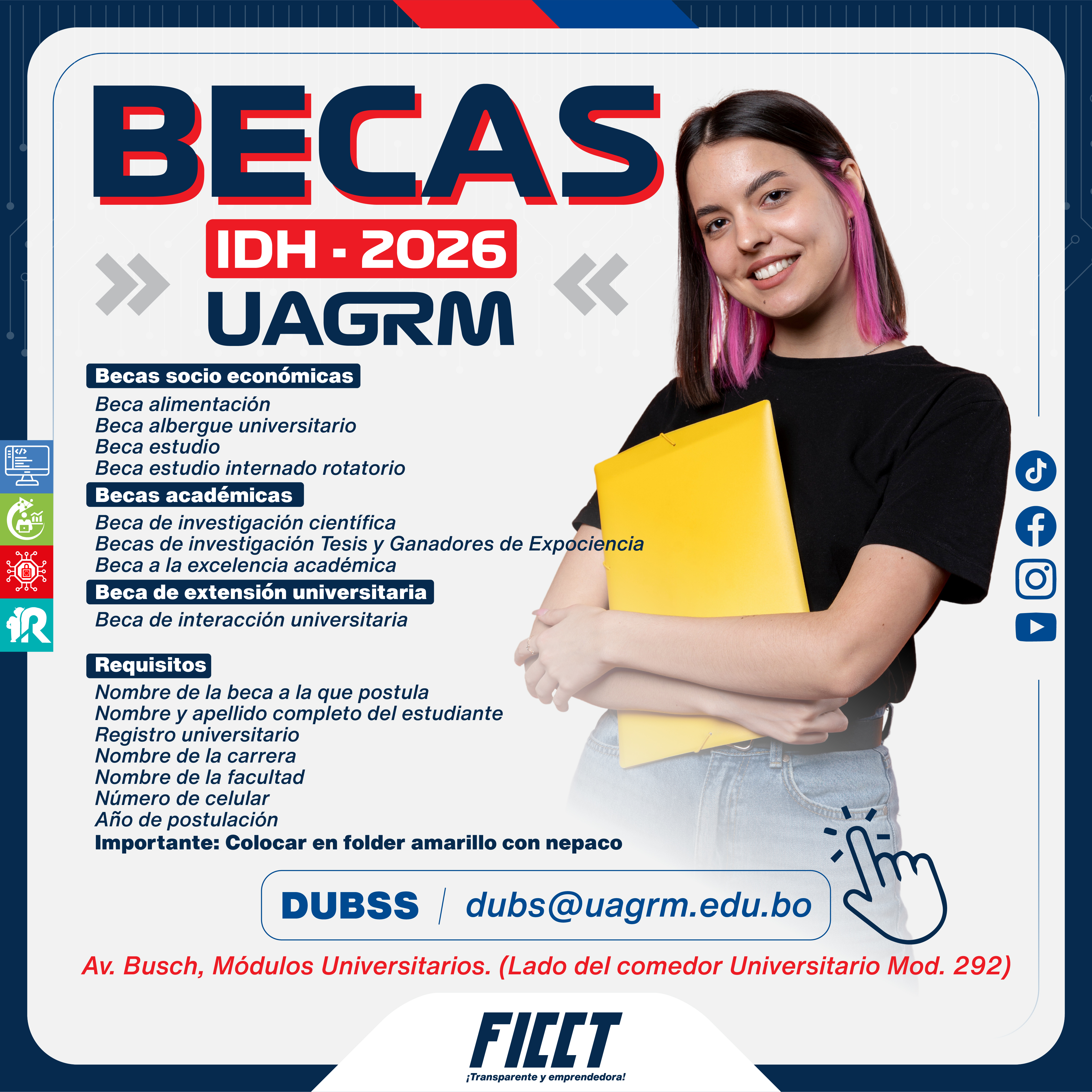 La DUBSS convoca a postular a BECAS - IDH - 2026