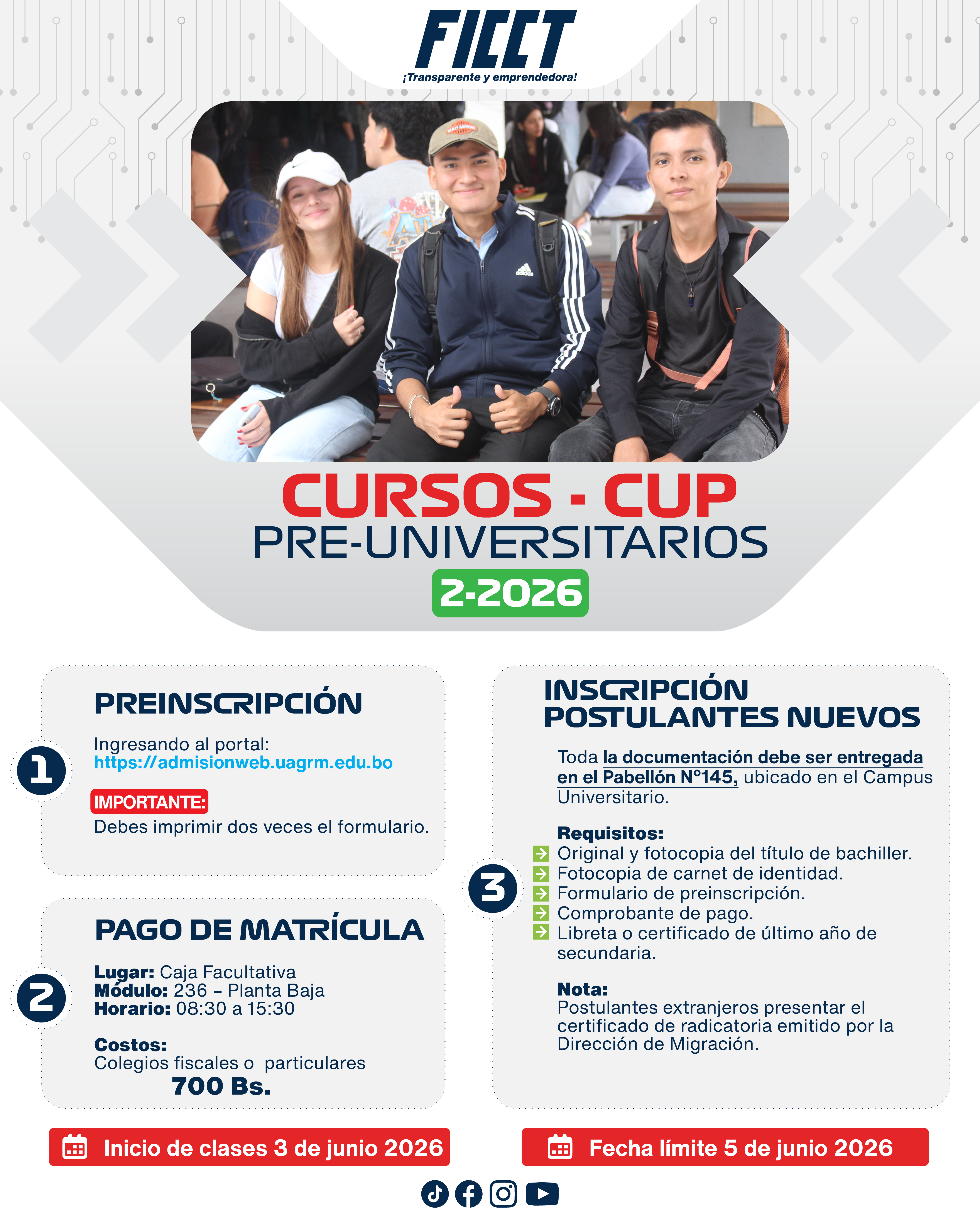 CURSOS PREUNIVERSITARIOS CUP 2-2026 – FICCT
