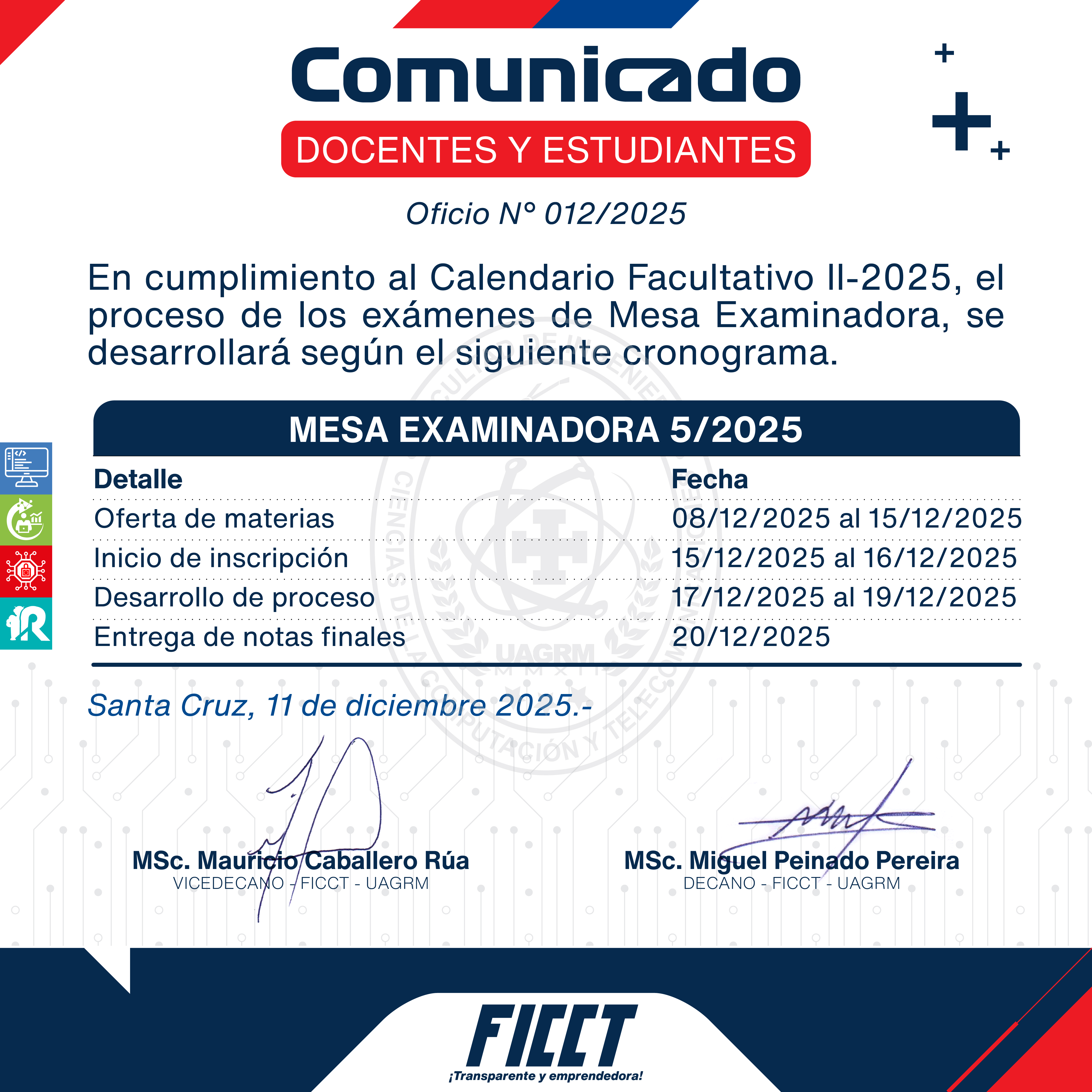 COMUNICADO OFICIAL – MESA EXAMINADORA 5/2025