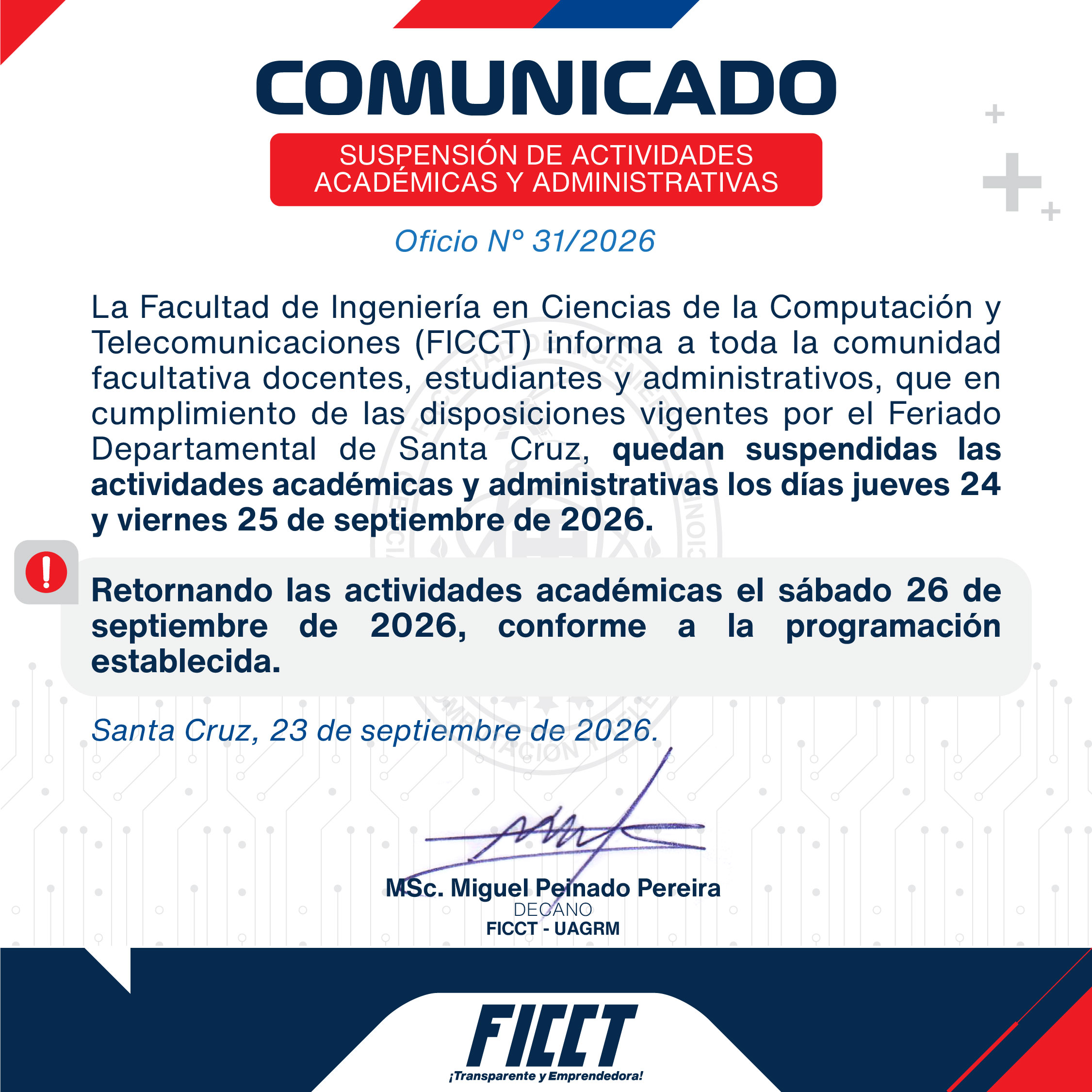 📢 𝐂𝐎𝐌𝐔𝐍𝐈𝐂𝐀𝐃𝐎 𝐅𝐈𝐂𝐂𝐓 – 𝐅𝐄𝐑𝐈𝐀𝐃𝐎 𝐃𝐄𝐏𝐀𝐑𝐓𝐀𝐌𝐄𝐍𝐓𝐀𝐋 📢