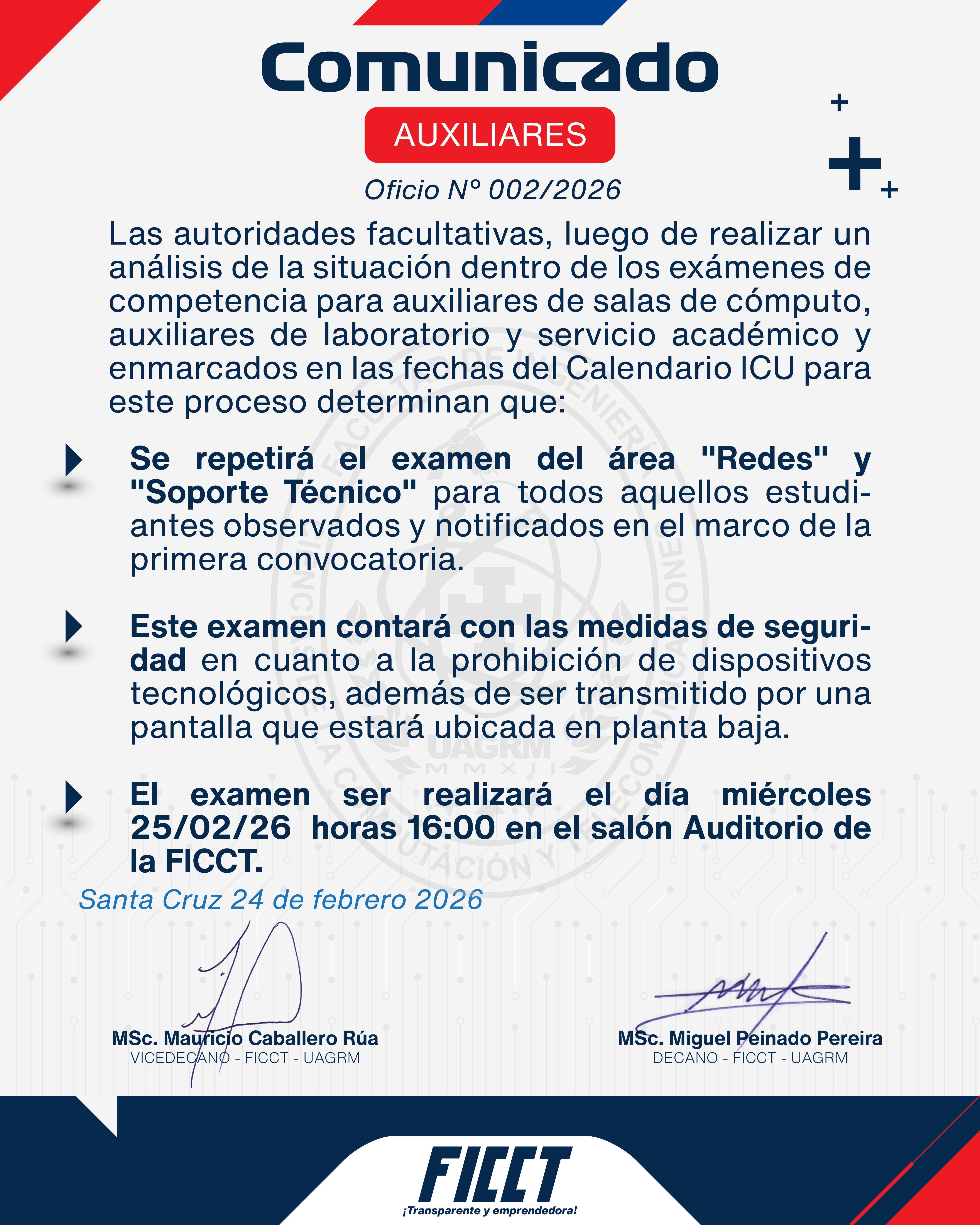 COMUNICADO – AUXILIARES FICCT