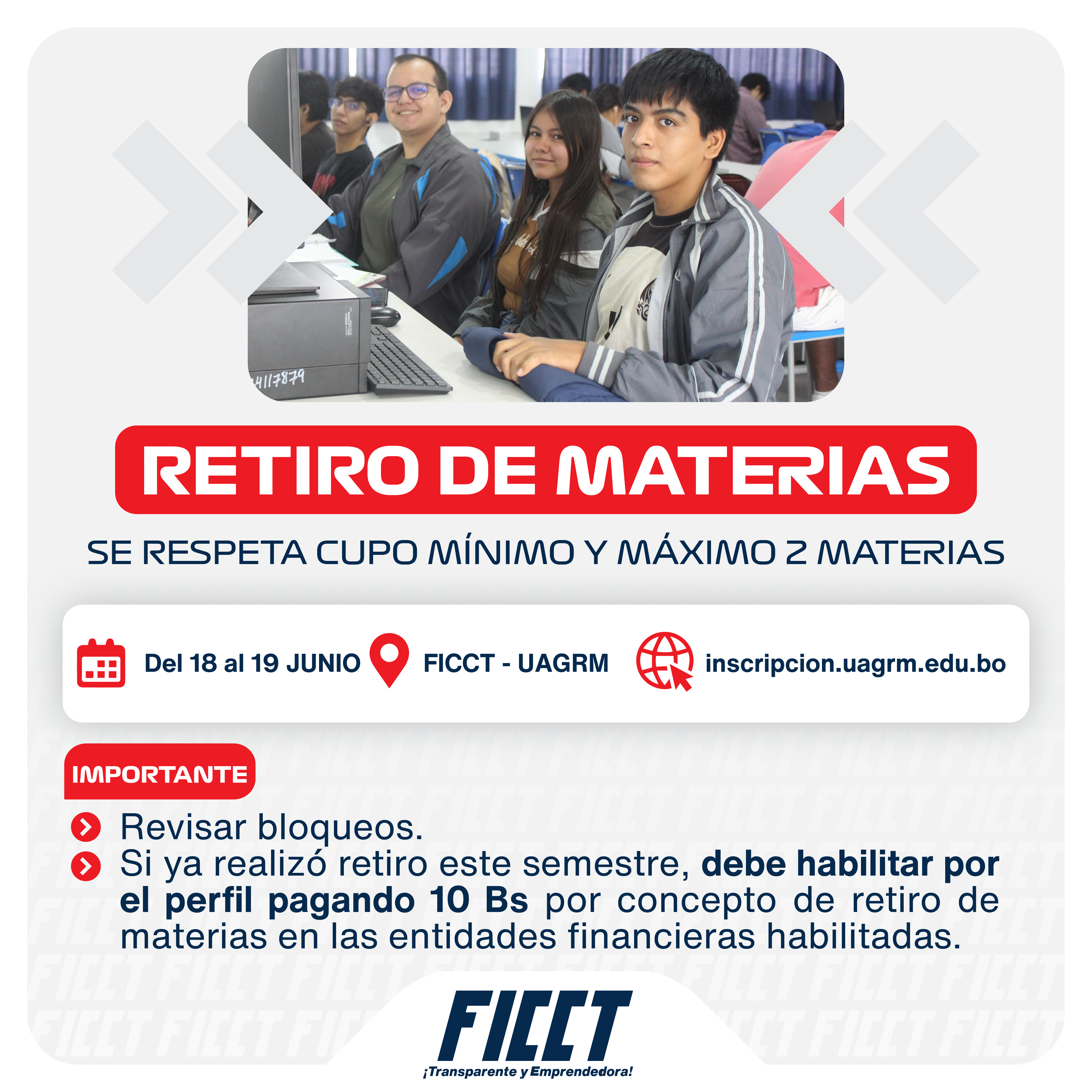 📢 RETIRO DE MATERIAS – FICCT UAGRM