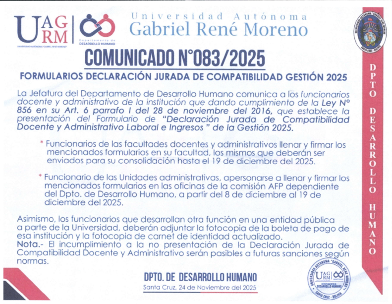 FORMULARIO DECLARACION JURADA DE COMPATIVILIDAD GESTION 2025