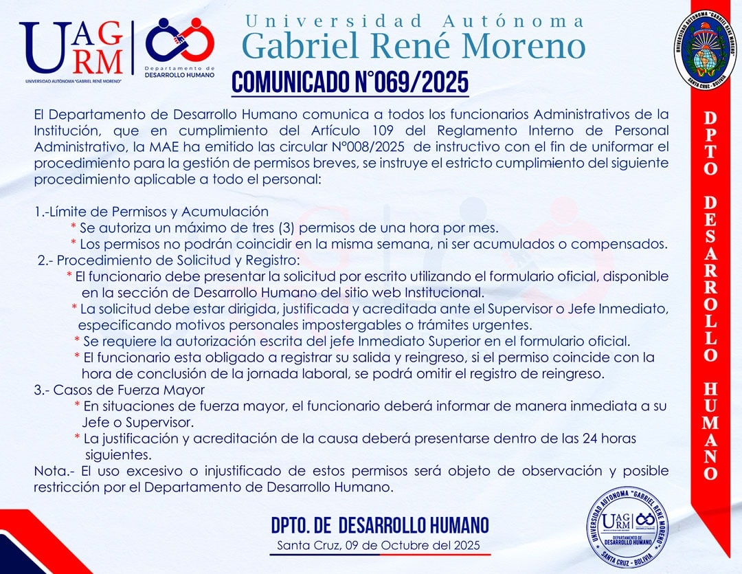 Desarrollo Humano establece nuevo instructivo para permisos breves administrativos