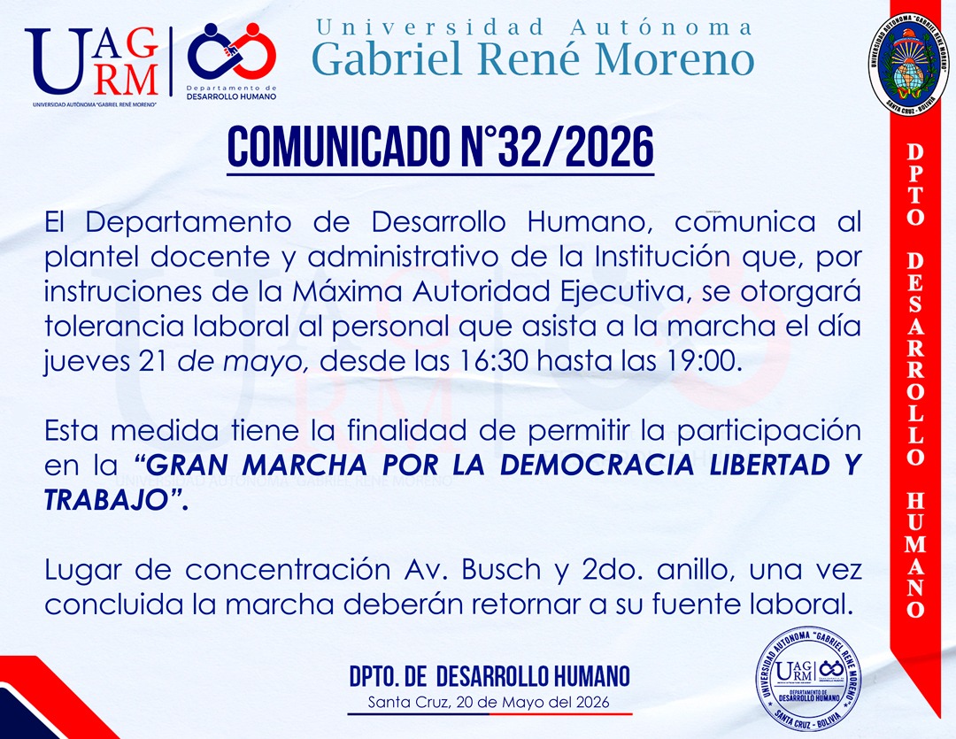 La Universidad brinda tolerancia laboral para la participación en la Gran Marcha por la Democracia, Libertad y Trabajo