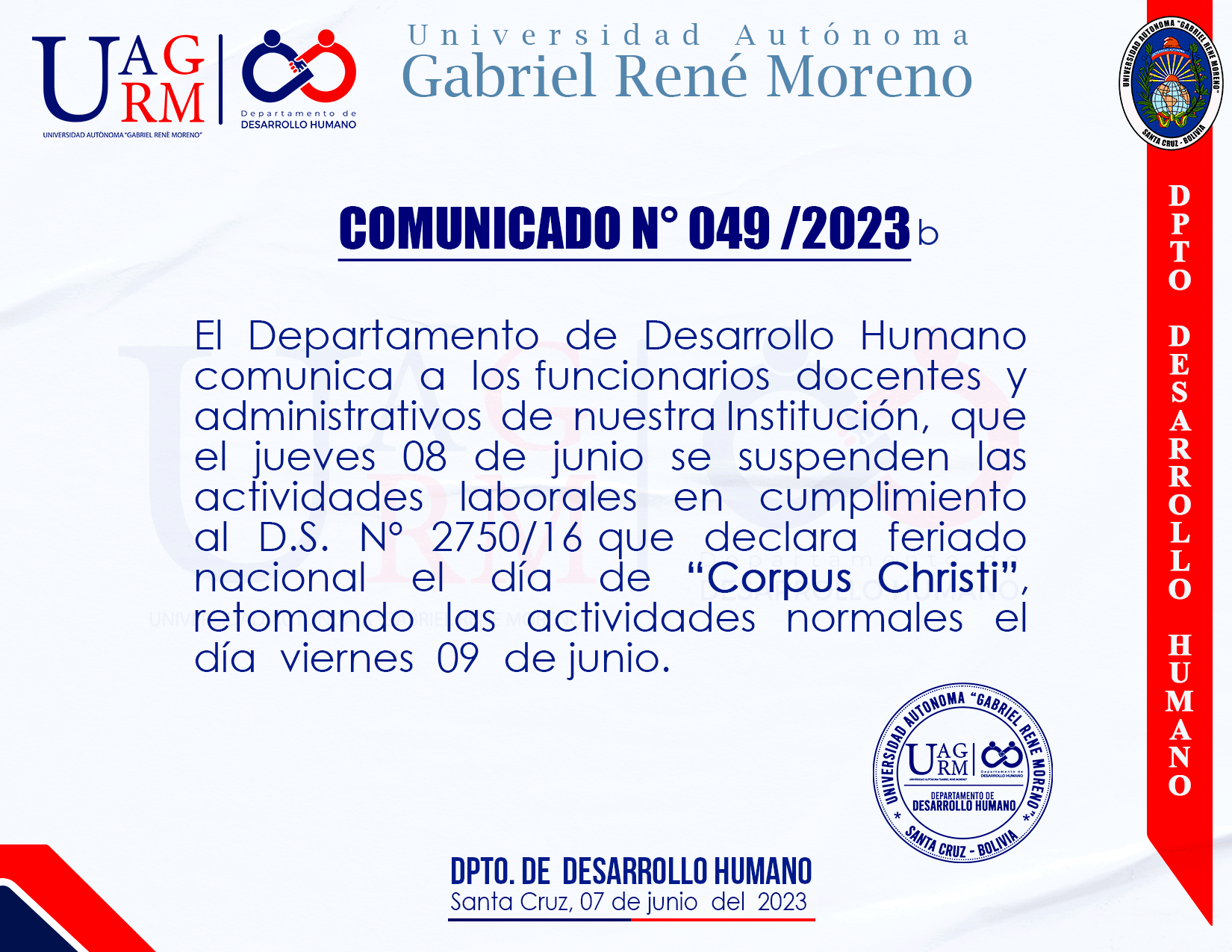 FERIADO NACIONAL EL DÍA DE “CORPUS CHRISTI”