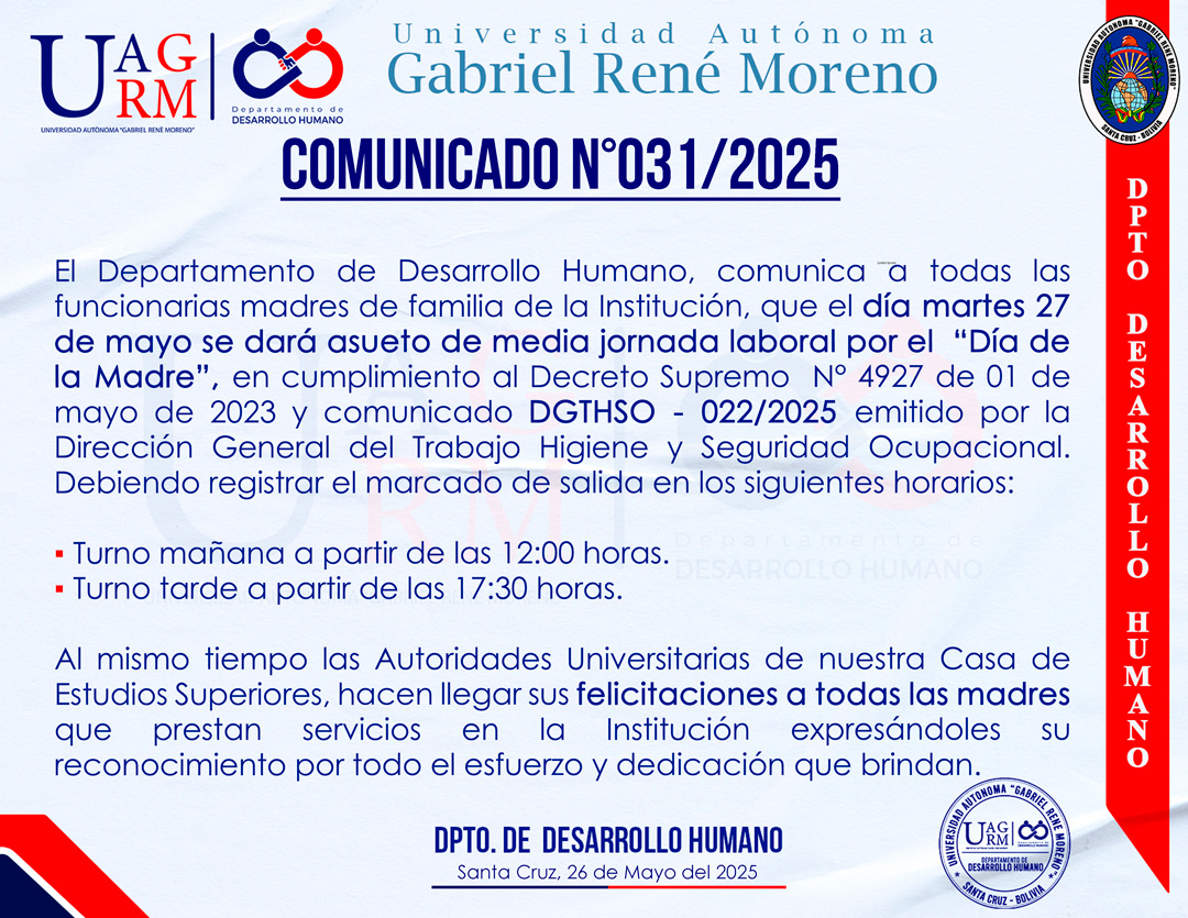 COMUNICADO DÍA DE LA MADRE