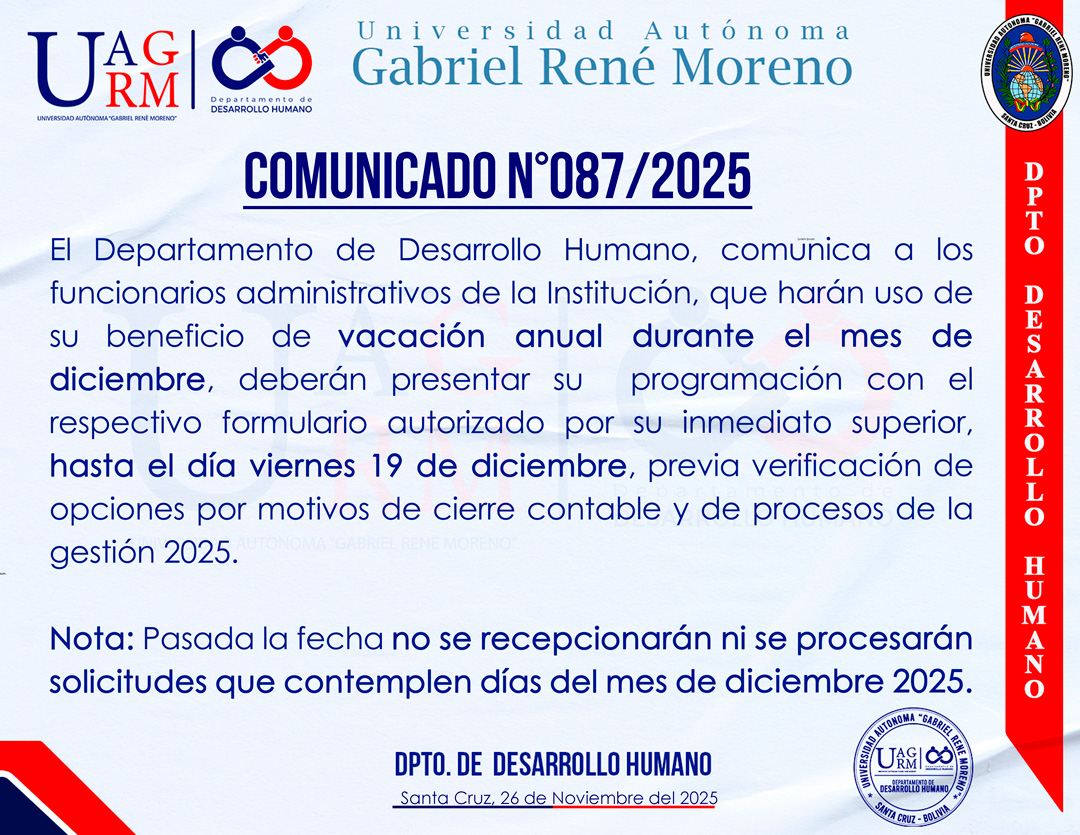 PRESENTACION DE VACACIÓN ADMINISTRATIVA HASTA EL VIERNES 19 DE DICIEMBRE
