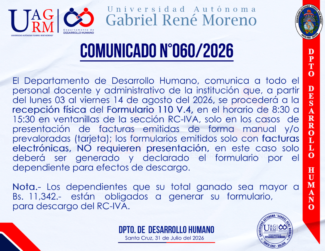 Recepción física del Formulario 110 V.4 para facturas manuales y prevaloradas será del 3 al 14 de agosto 2026