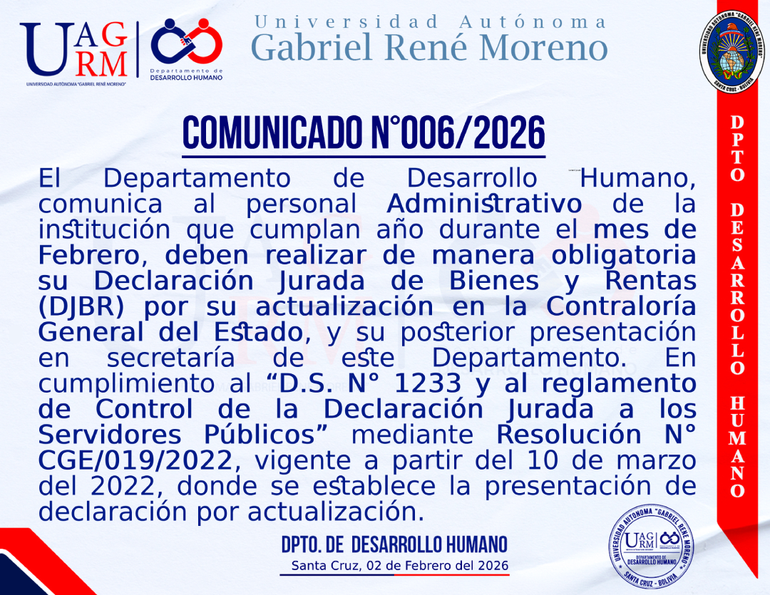Personal Administrativo con cumpleaños en febrero debe presentar actualización obligatoria de DJBR según normativa vigente