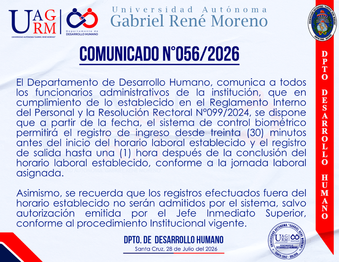 Aviso importante: Actualización en el sistema de Control Biométrico