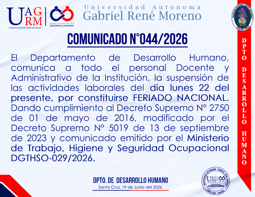 Suspensión de actividades por Feriado Nacional lunes 22 de junio.