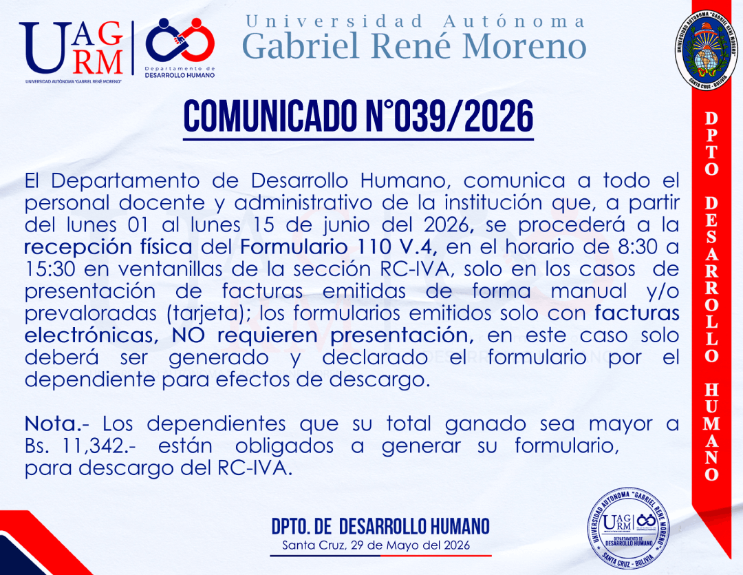 Recepción física del Formulario 110 V.4 para facturas manuales y prevaloradas será del 1 al 15 de junio