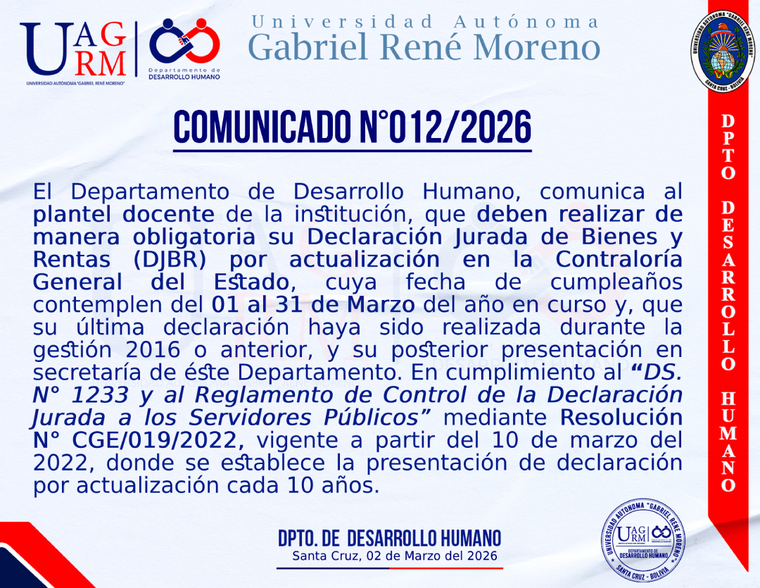 PRESENTACIÓN DE LA DECLARACIÓN JURADA DOCENTES MARZO 2026