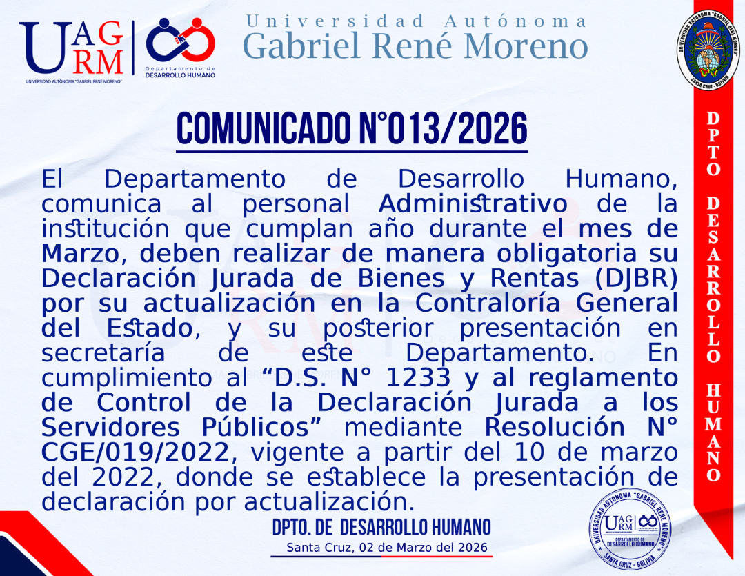 PRESENTACIÓN DE LA DECLARACIÓN JURADA ADMINISTRATIVOS MARZO 2026