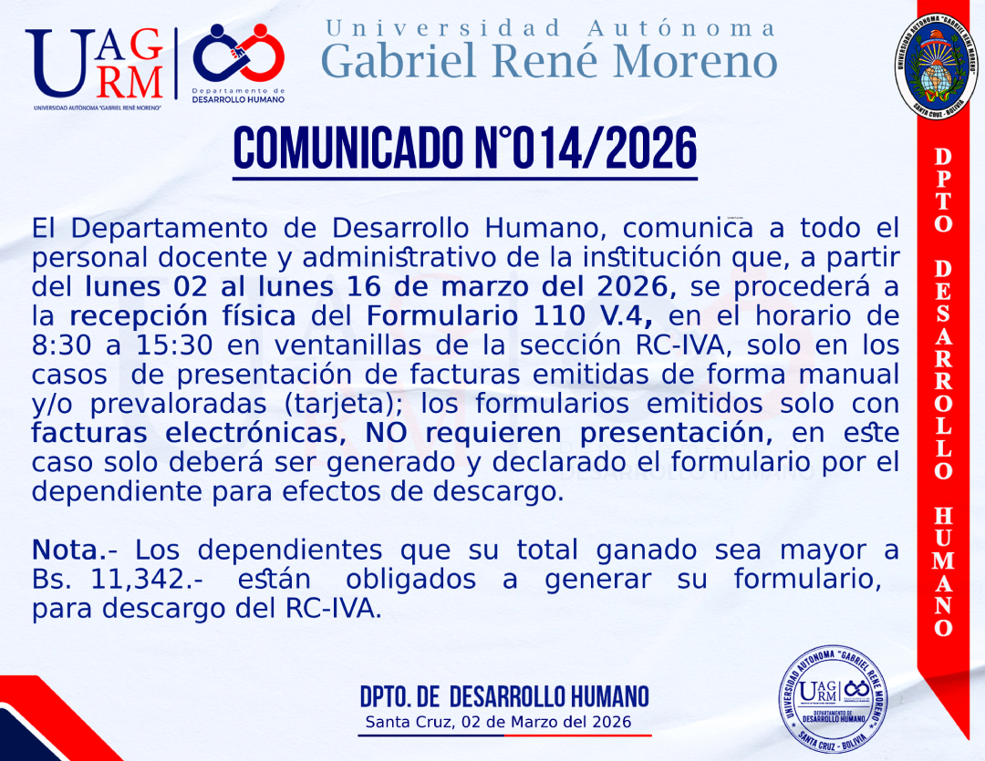 PRESENTACIÓN FORMULARIO RC-IVA MARZO 2026