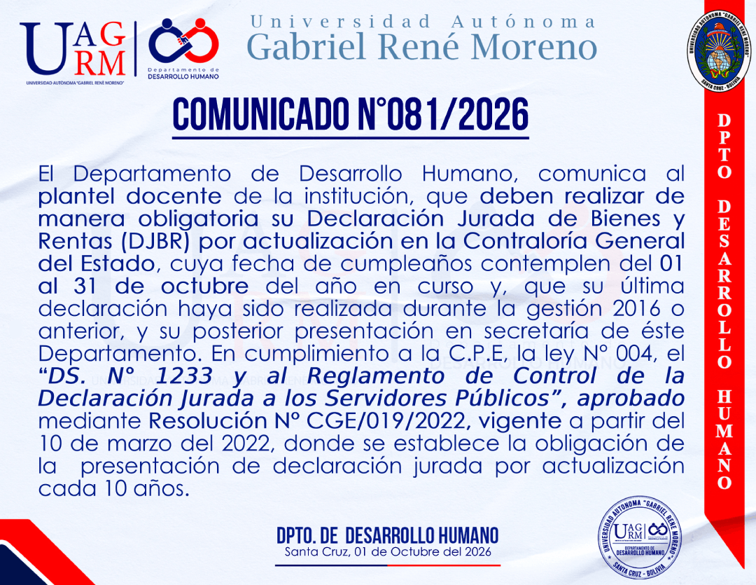 DECLARACIÓN JURADA DOCENTES OCTUBRE 2026