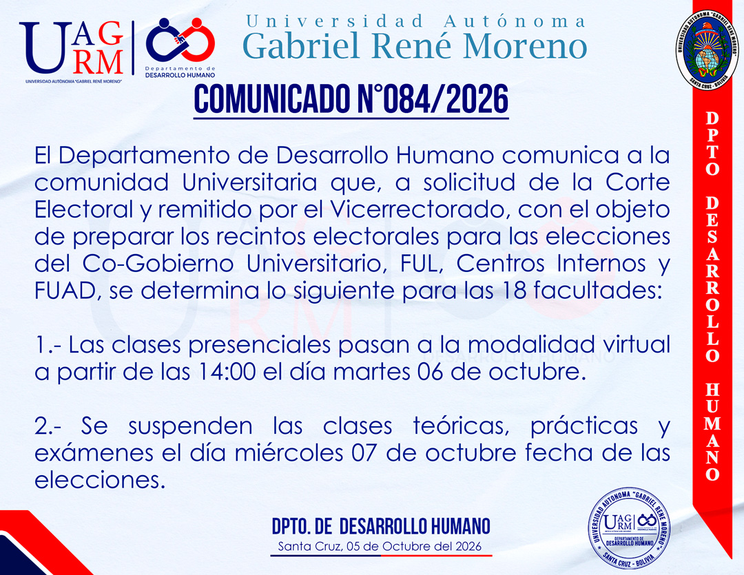 Disposiciones académicas para los días 6 y 7 de octubre por proceso electoral