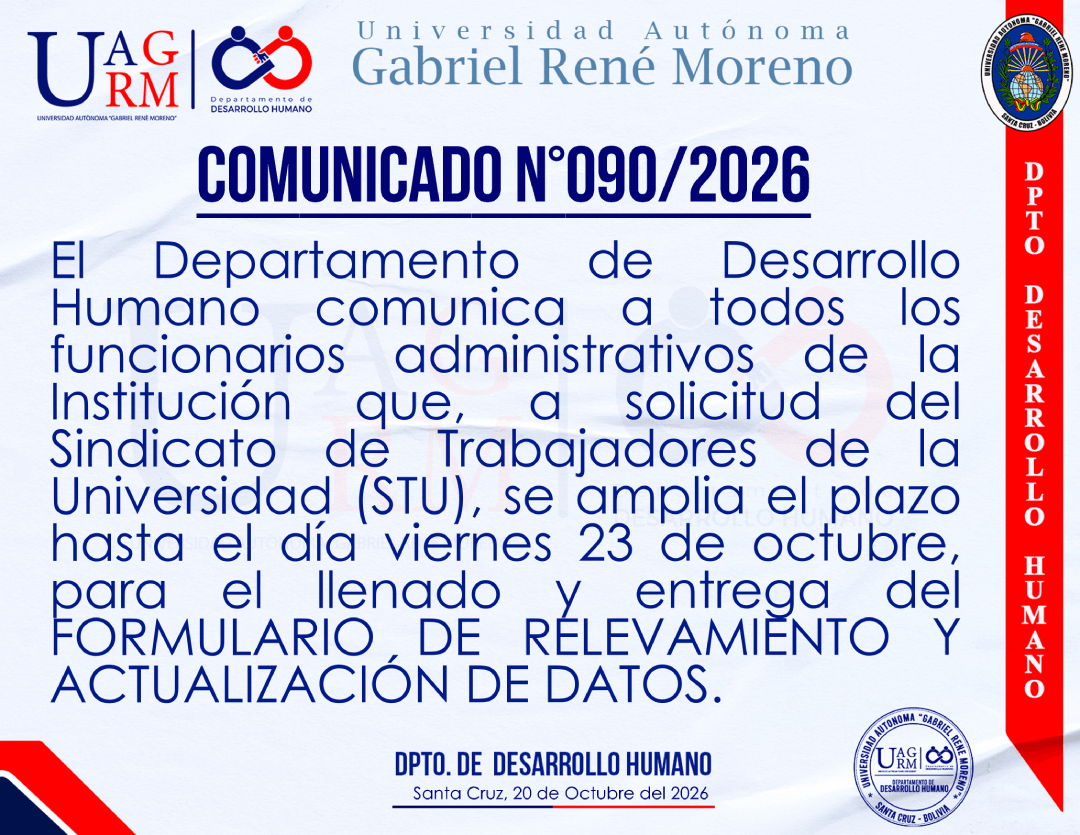 AMPLIACIÓN DE FORMULARIO DE RELEVAMIENTO Y ACTUALIZACIÓN DE DATOS HASTA EL VIERNES 23 DE OCTUBRE