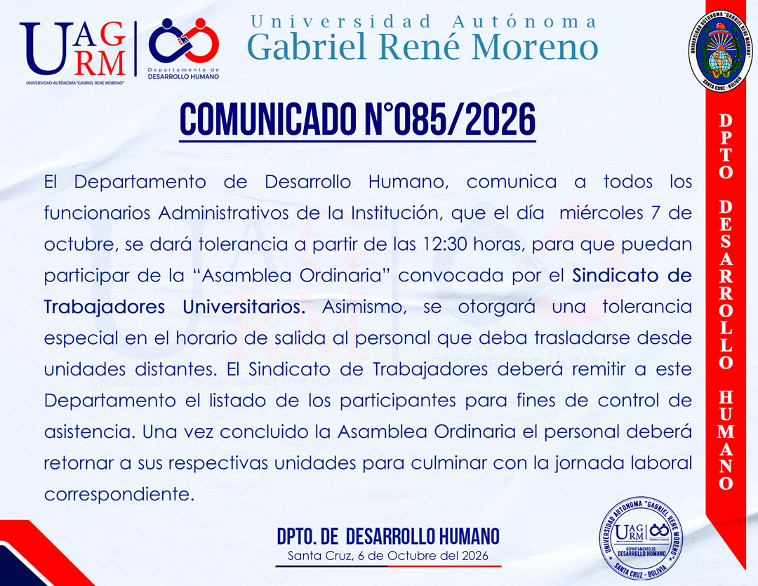 Tolerancia para el personal administrativo miércoles 7 de octubre
