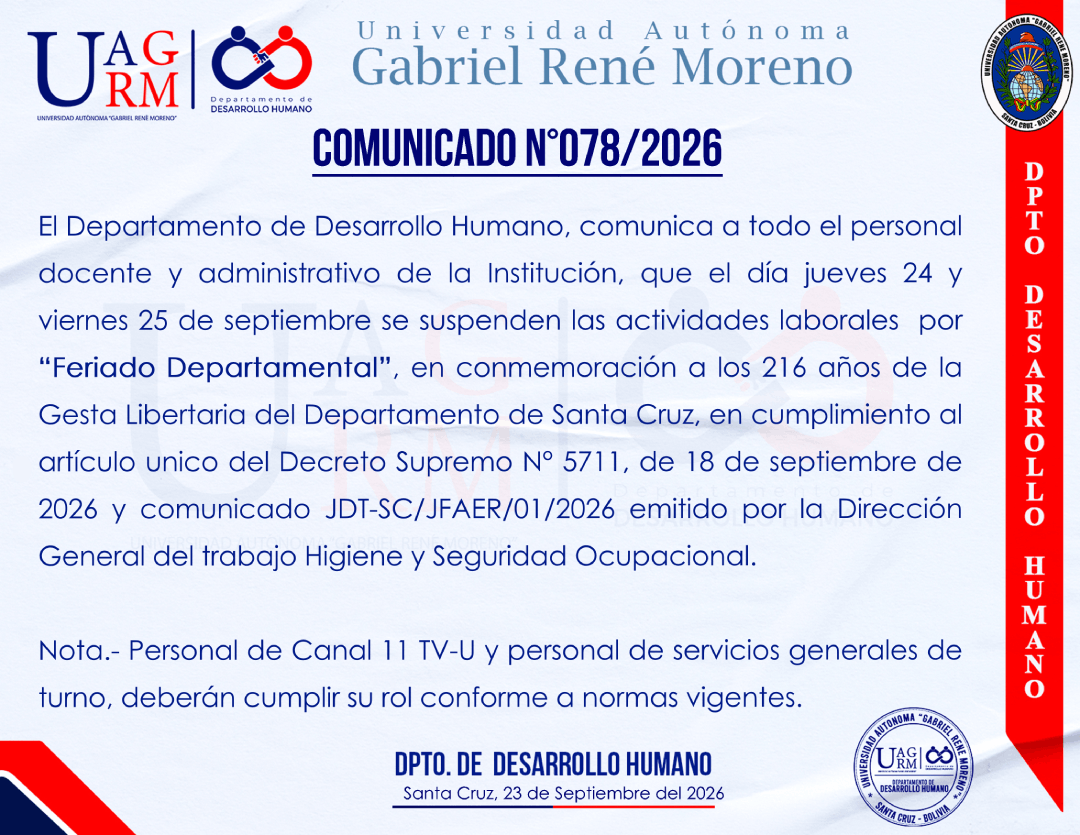 SUSPENSIÓN DE ACTIVIDADES LABORALES POR LA GESTA LIBERTARIA DE SANTA CRUZ (24 Y 25 DE SEPTIEMBRE)