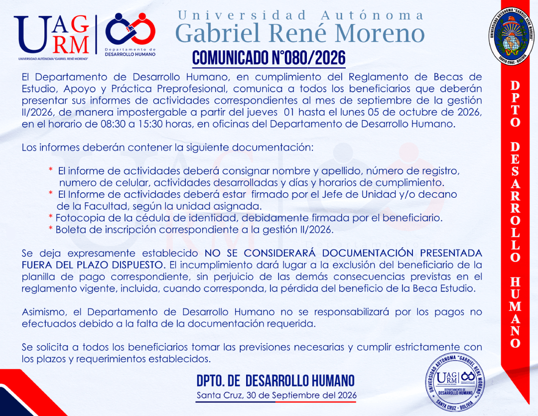 PRESENTACIÓN DE INFORMES MES DE SEPTIEMBRE 2026 BECA DE ESTUDIO, APOYO Y PRÁCTICA PREPROFESIONAL
