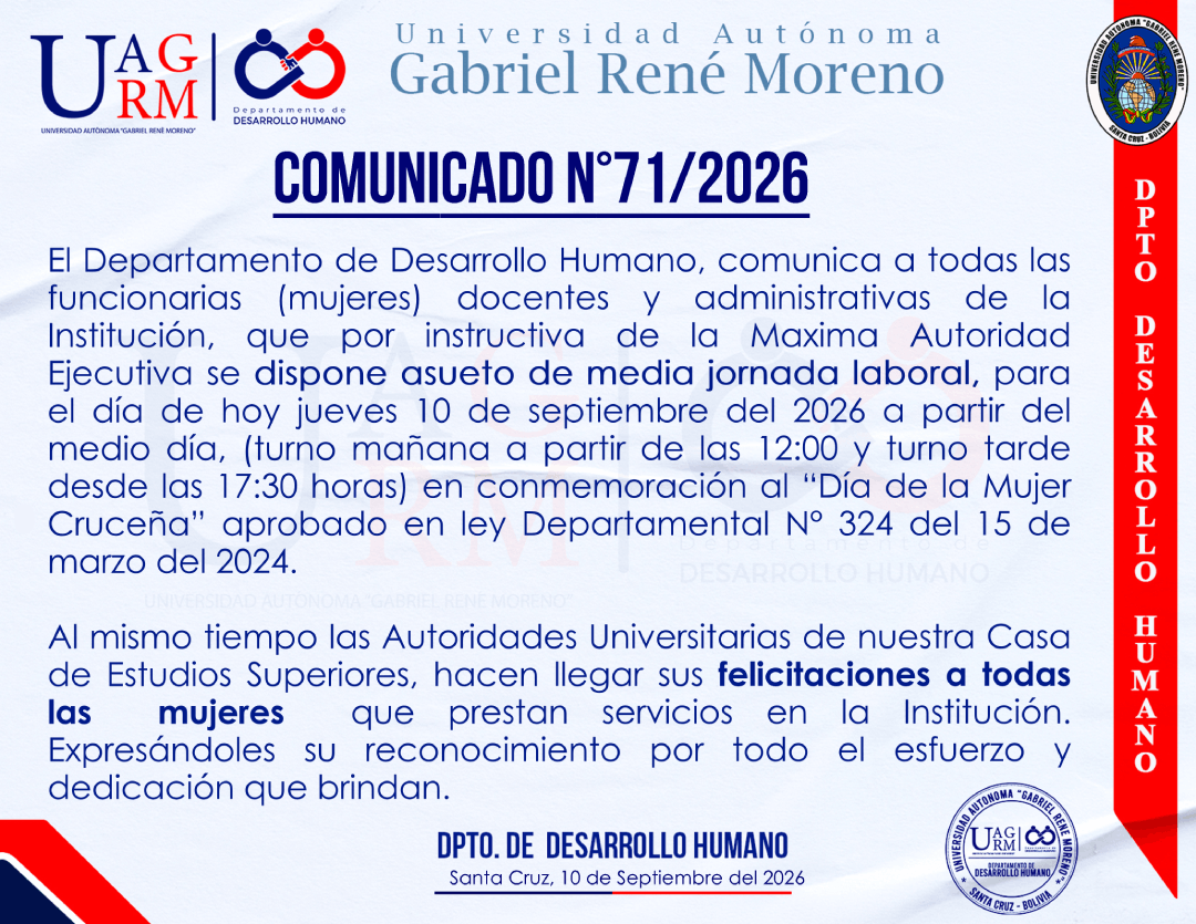 DISPOSICIÓN DE ASUETO DE MEDIA JORNADA POR EL DÍA DE LA MUJER CRUCEÑA