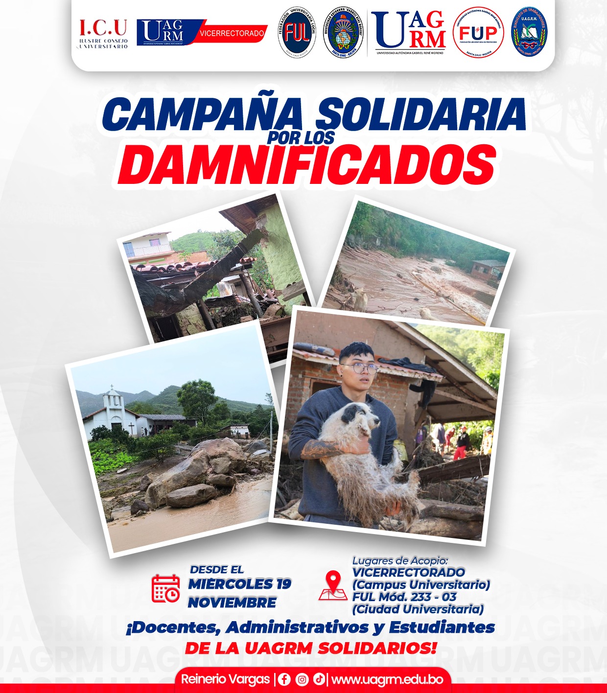 UAGRM lanza capaña solidaria para ayudar a los afectados por las riadas