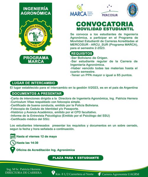 CONVOCATORIA MOVILIDAD ESTUDIANTIL PROGRAMA “MARCA”