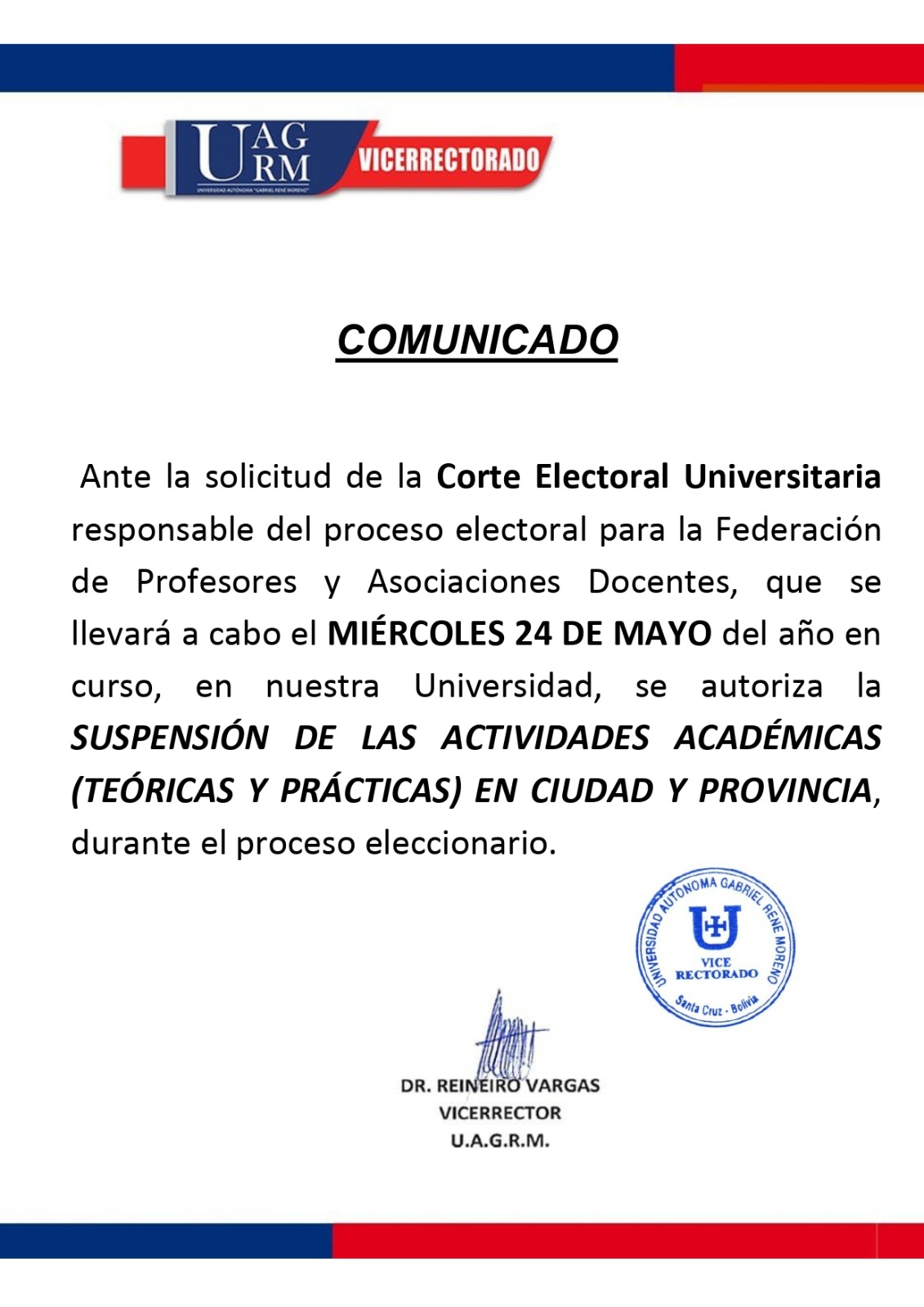 COMUNICADO VICERRECTORADO