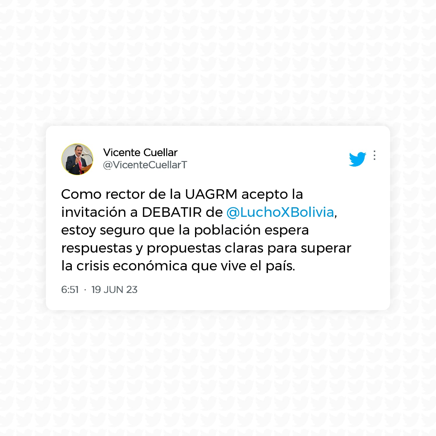 Rector de la Uagrm, MSc. Vicente Cuellar, aceptó la invitación del presidente, Luis Arce, para debatir.