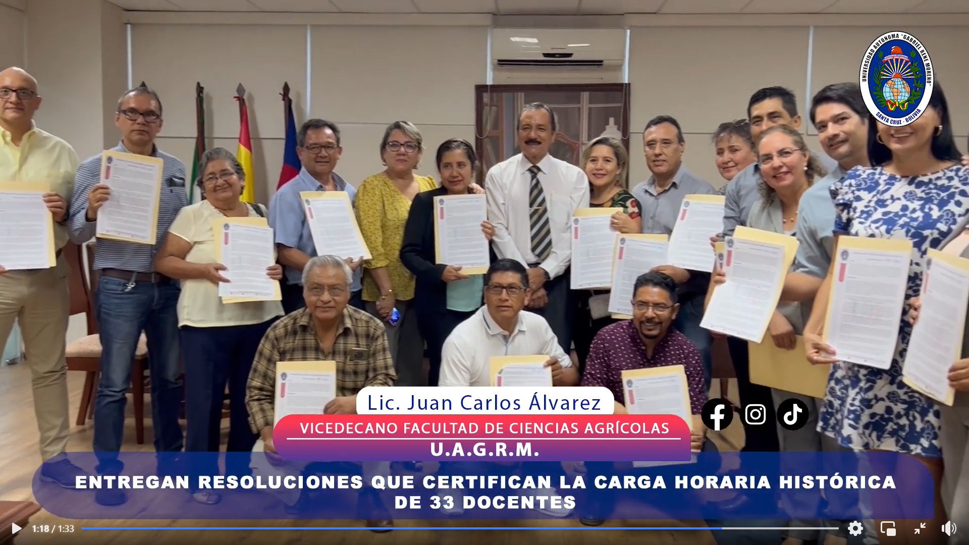 ENTREGAN RESOLUCIONES QUE CERTIFICAN LA CARGA HORARIA HISTÓRICA DE 33 DOCENTES