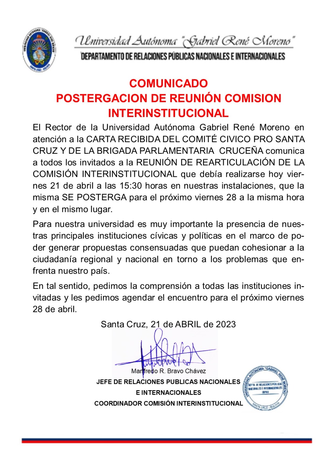 COMUNICADO URGENTE