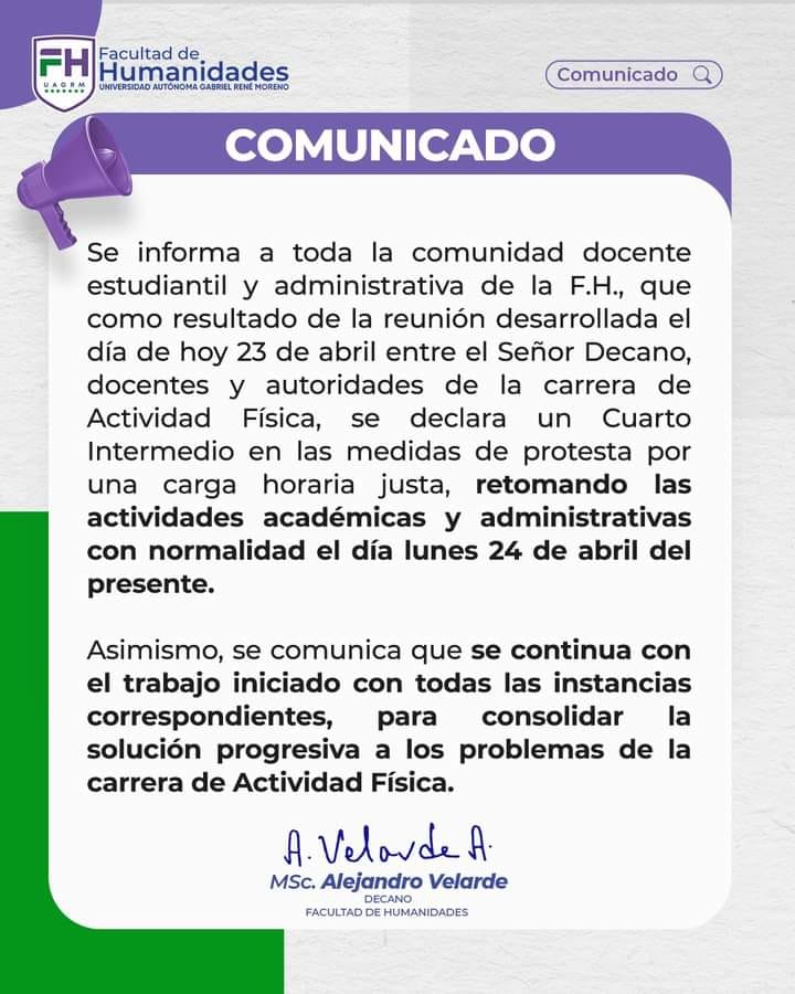 𝐂𝐎𝐌𝐔𝐍𝐈𝐂𝐀𝐃𝐎 𝐈𝐌𝐏𝐎𝐑𝐓𝐀𝐍𝐓𝐄 FACULTAD DE HUMANIDADES