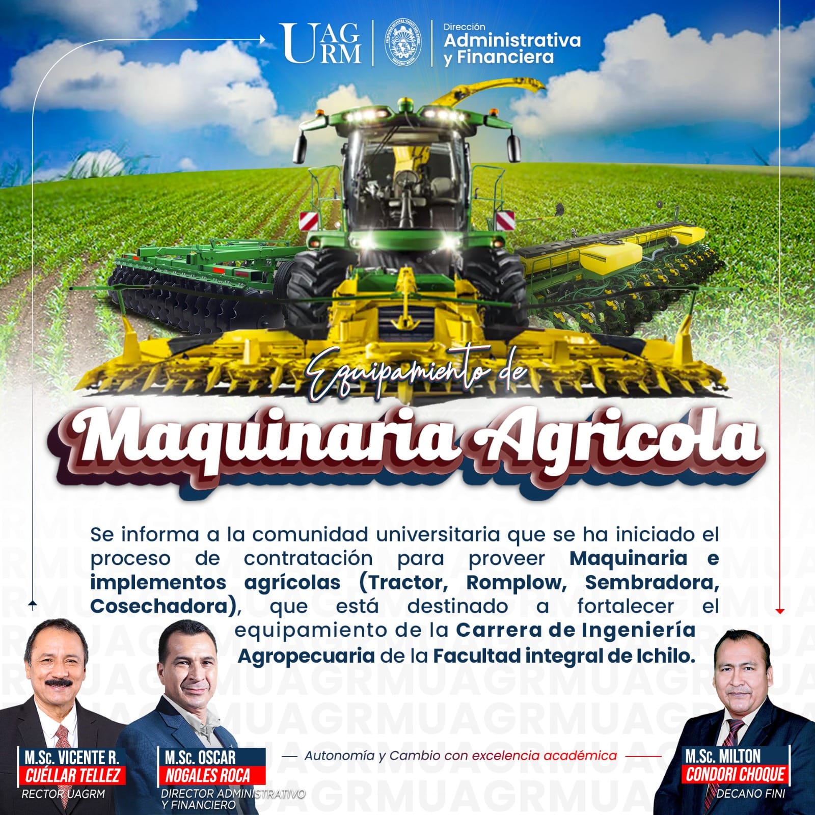 EQUIPAMIENTO DE MAQUINARIA AGRÍCOLAS FACULTAD INTEGRAL DE ICHILO (YAPACANI) – U.A.G.R.M.