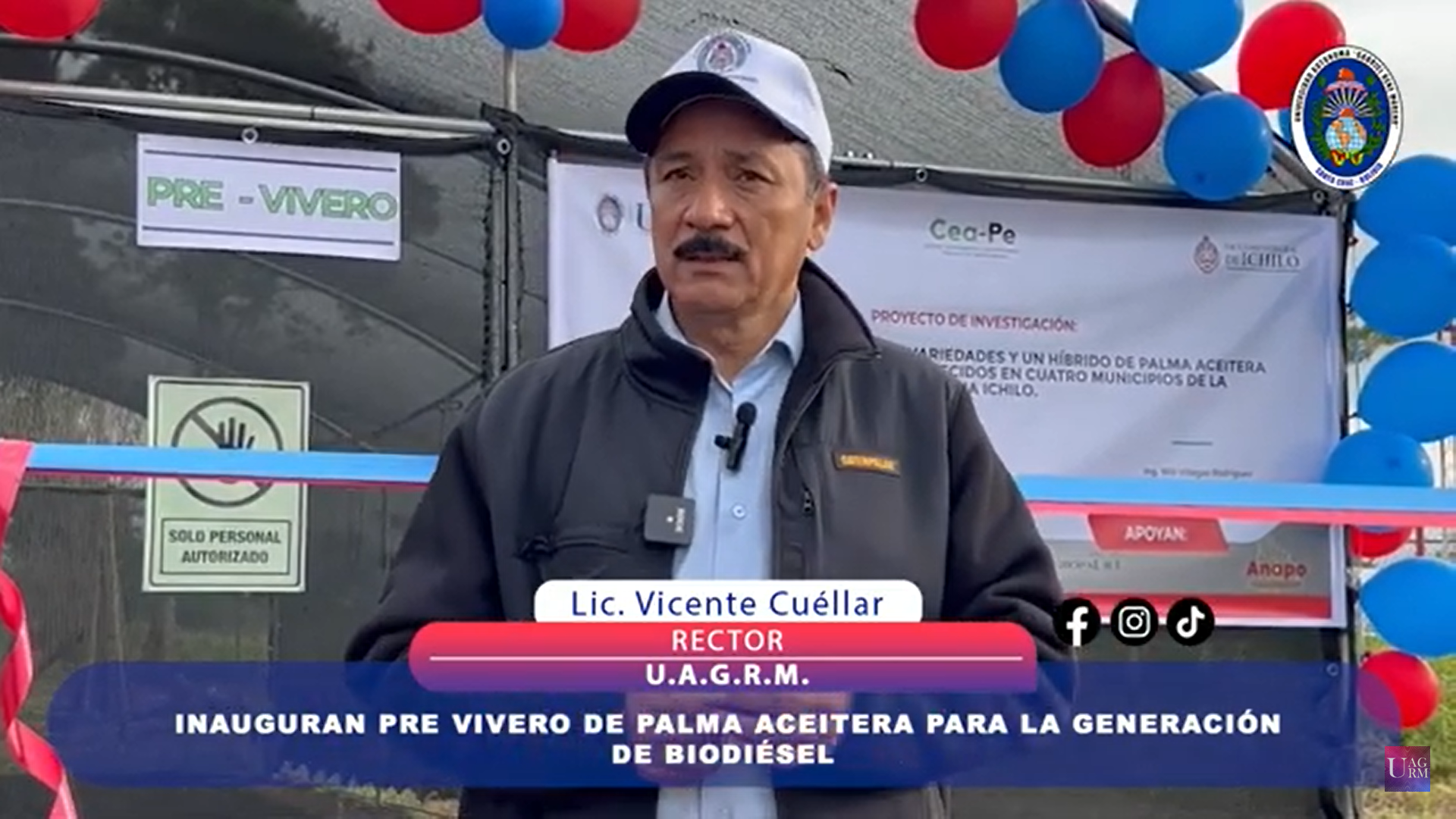 EL RECTOR DE LA U.A.G.R.M. MSC. VICENTE CUELLAR INAUGURÓ EL PRE VIVERO DE PALMA ACEITERA PARA LA GENERACIÓN DE BIODIESEL
