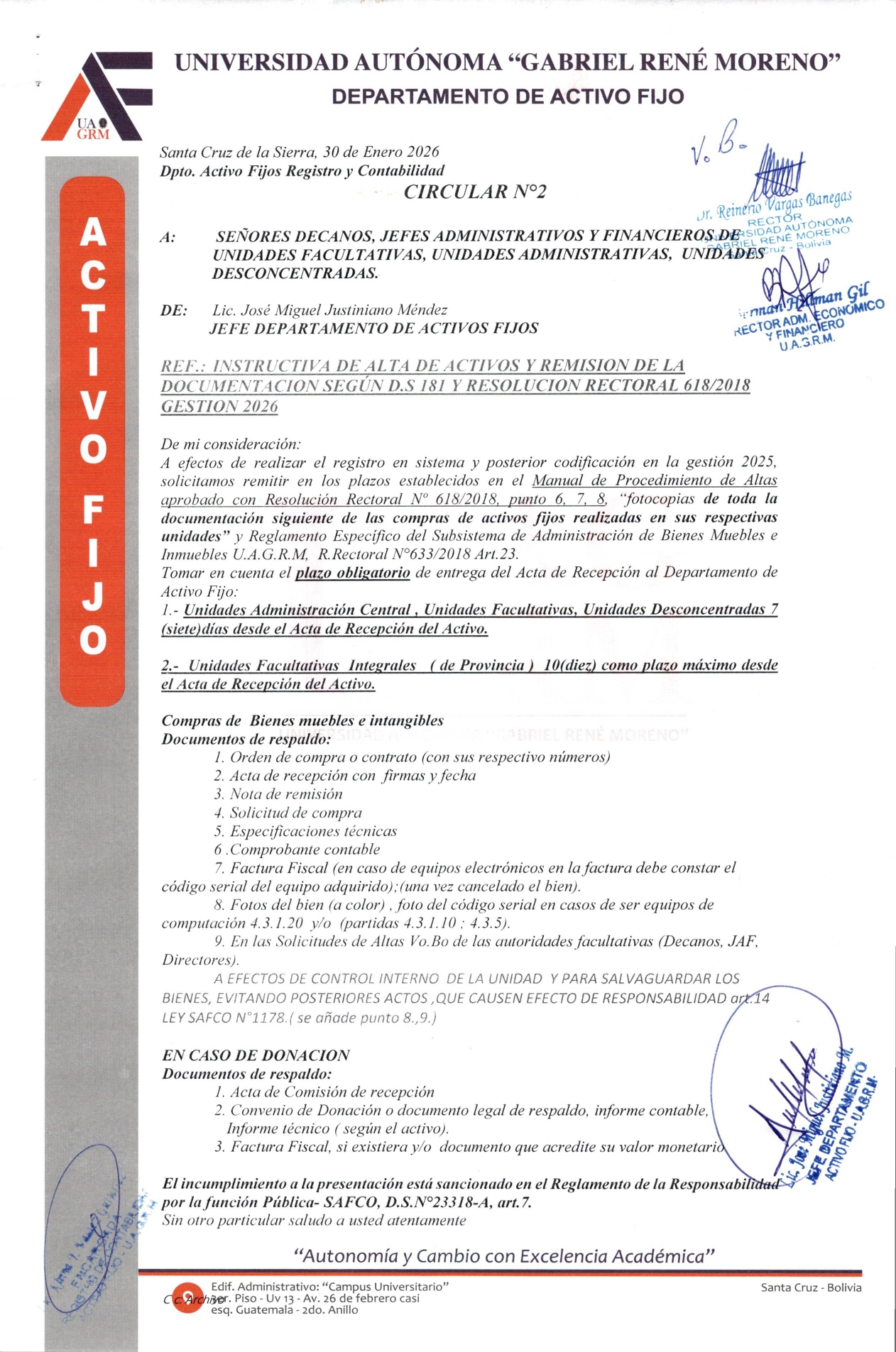 CIRCULAR N°  2 INSTRUCTIVO DE ALTA DE ACTIVOS GESTIÓN 2026