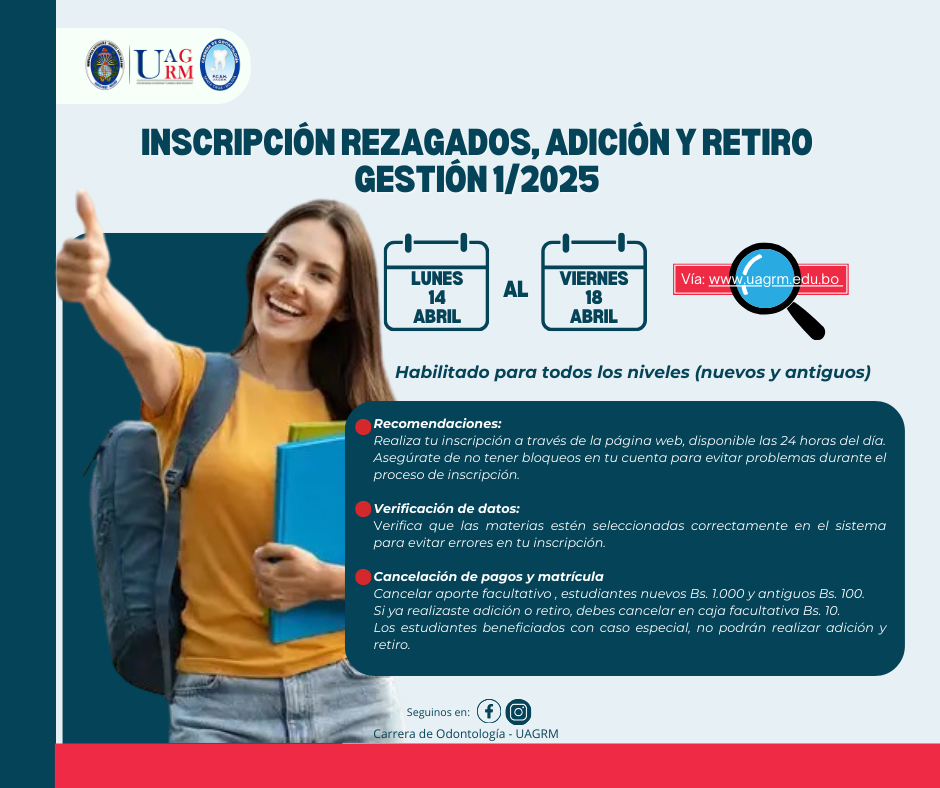 Este lunes arranca la inscripción de Rezagados, Adición y Retiro