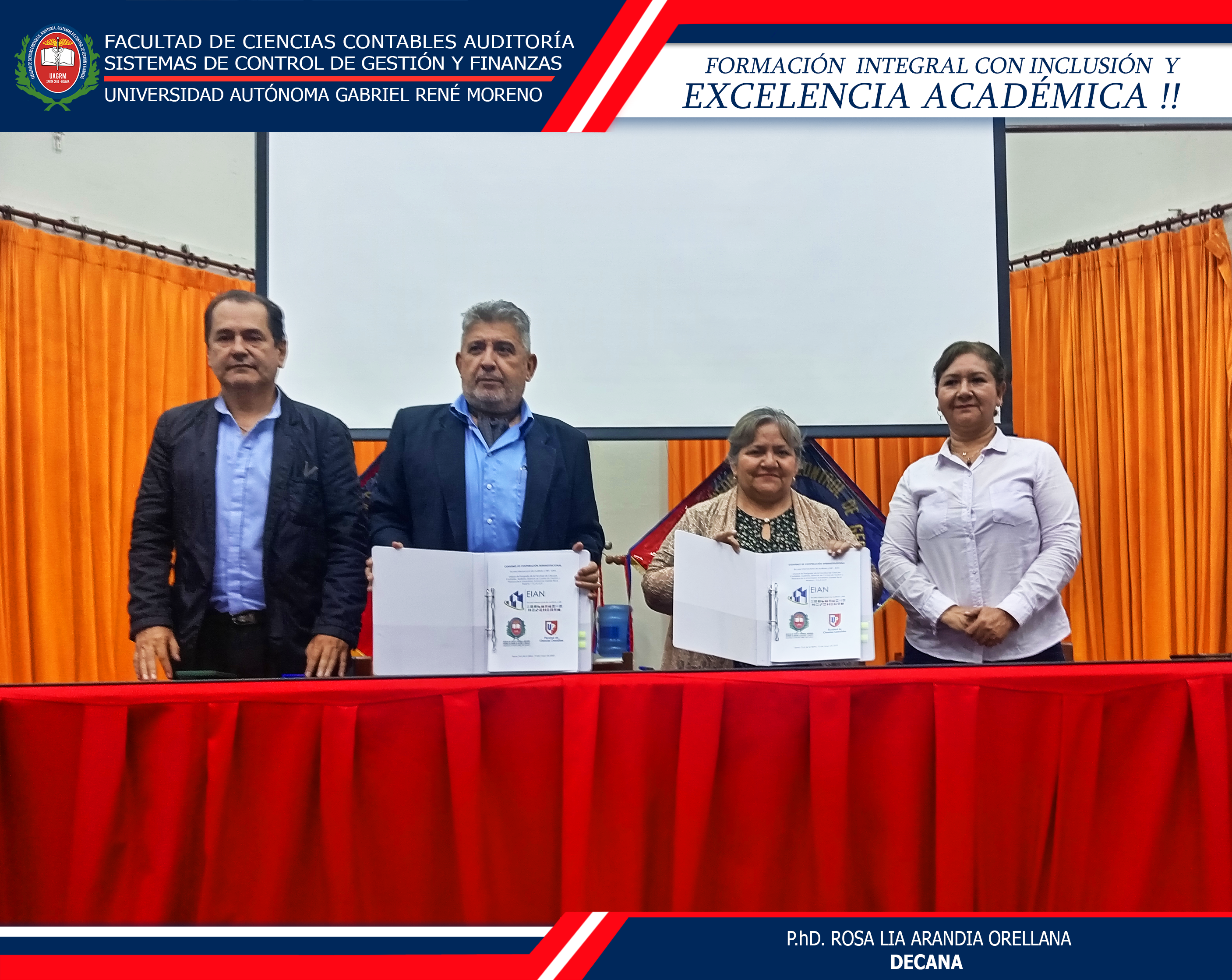 FIRMA DE CONVENIO DE COOPERACION INTERINSTITUCIONAL ENTRE LA ESCUELA INTERNACIONAL DE AUDITORIA Y NIIF- EIAN Y LA UNIDAD DE POSTGRADO DE LA FACULTAD DE CIENCIAS CONTABLES.