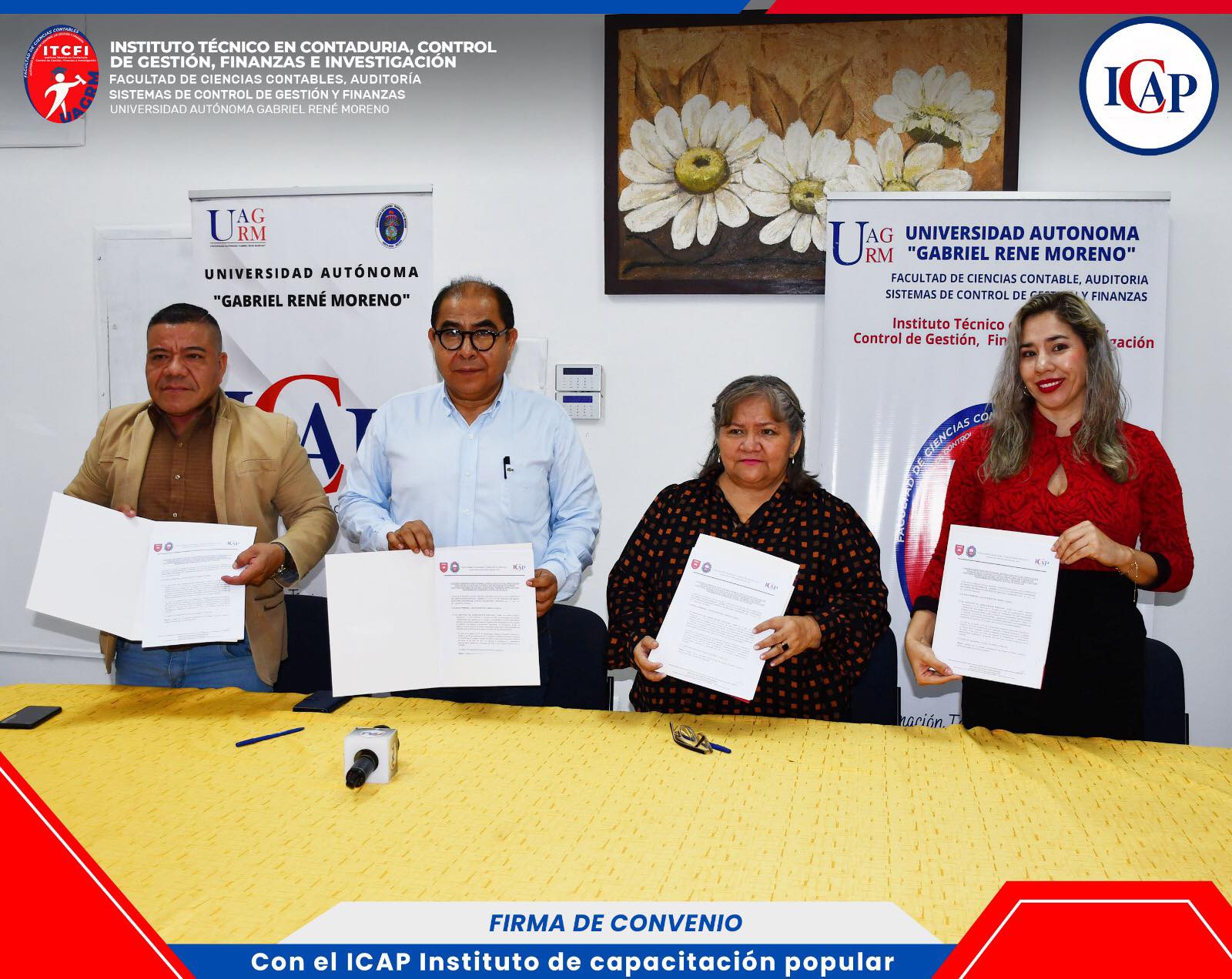 FIRMA DE CONVENIO ESPECIFICO INSTITUCIONAL ENTRE EL INSTITUTO DE CAPACITACION POPULAR DE LA U.A.G.R.M. (I.CA.P.) Y LA FACULTAD DE CIENCIAS CONTABLES, AUDITORIA, SISTEMAS DE CONTROL DE GESTION Y FINANZAS PARA EJECUTAR PROGRAMAS DE FORMACION A NIVEL TECNICO.