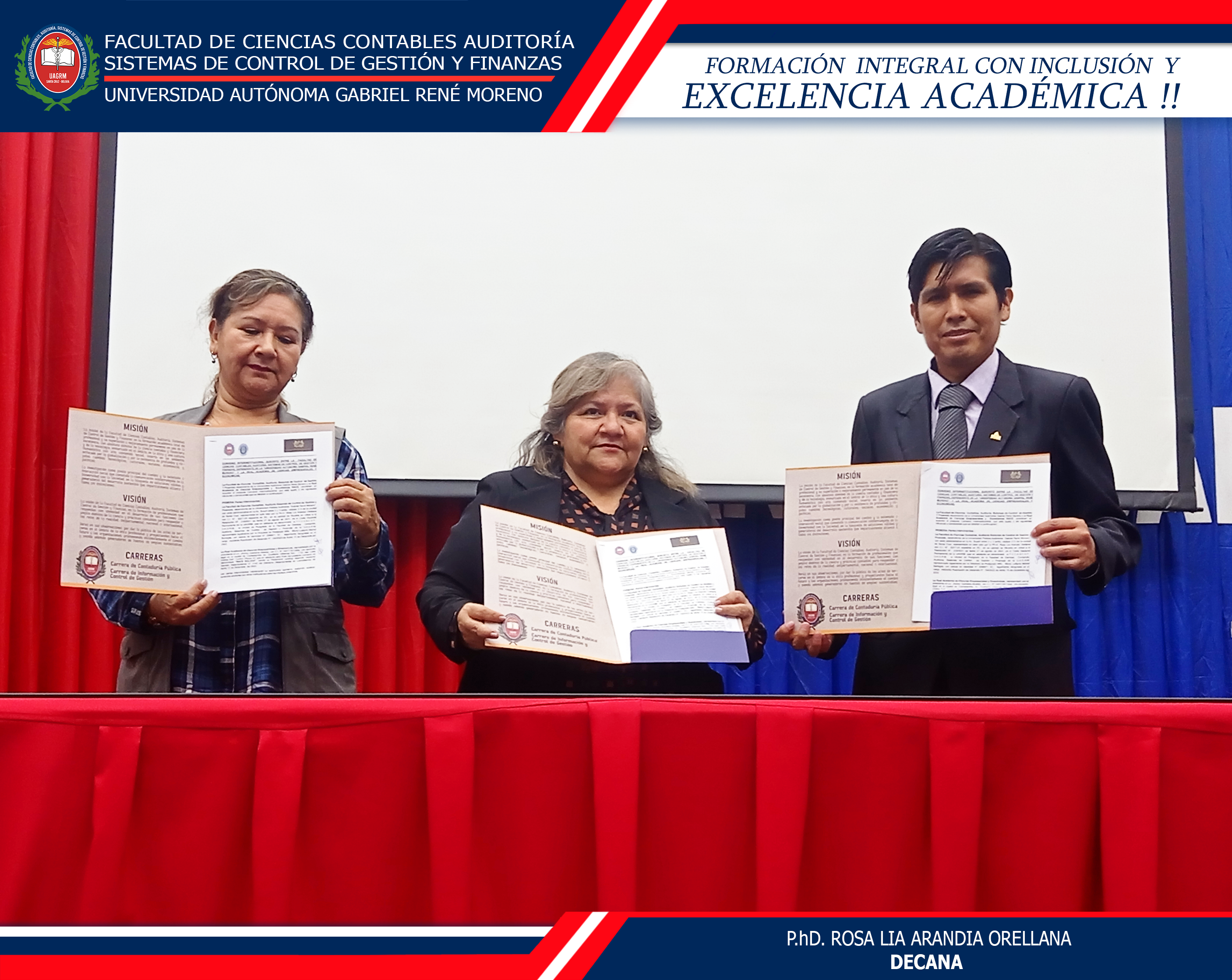 FIRMA INTERINSTITUCIONAL SUSCRITO ENTRE LA FACULTAD DE CIENCIAS CONTABLES, AUDITORIA, SISTEMAS DE CONTROL DE GESTION Y FINANZAS Y LA REAL ACADEMIA DE CIENCIAS EMPRESARIALES Y ECONOMICAS – “RACE BOLIVIA”