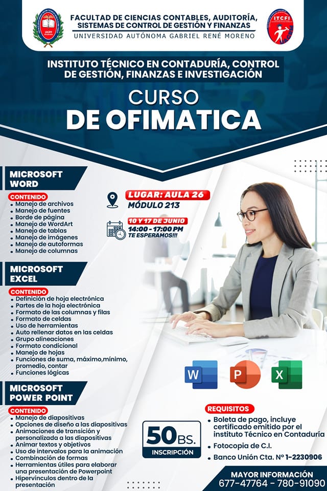 CURSOS DE OFIMATICA REALIZADO POR EL INSTITUTO TECNICO EN CONTADURIA PUBLICA, CONTROL DE GESTIÓN, FINANZAS E INVESTIGACIÓN