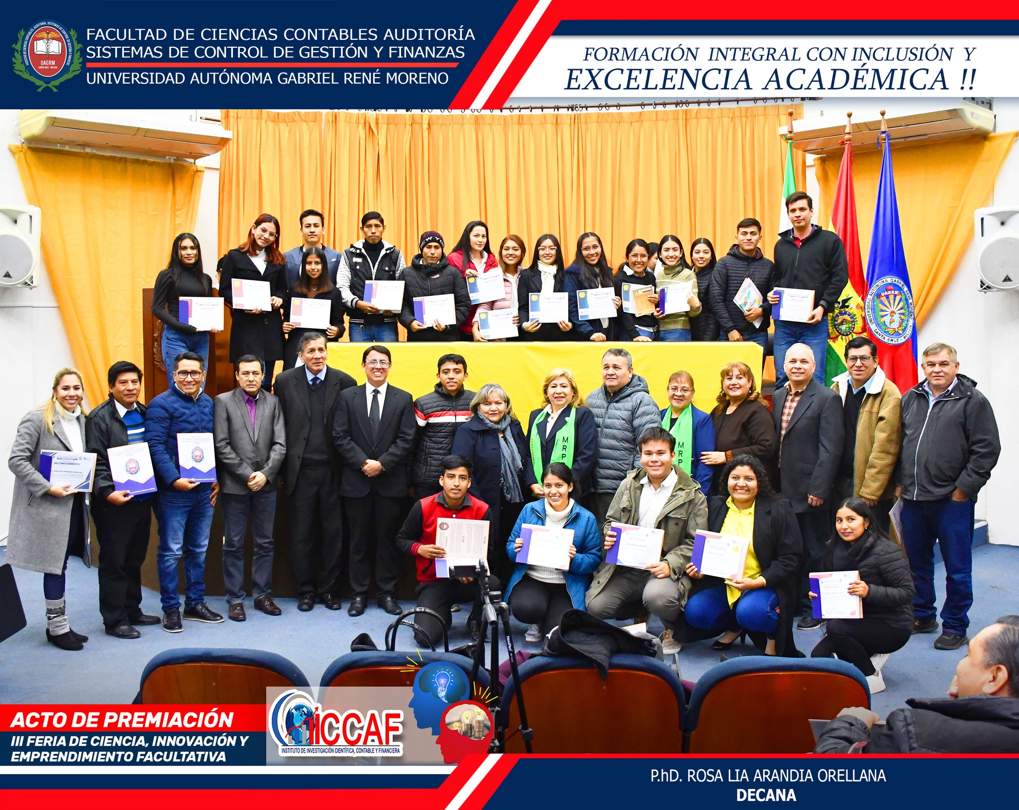 PREMIACION DE LAS PRIMERAS OLIMPIADAS CONTABLES UNIVERSITARIA Y A LOS EXPOSITORES PARTICIPANTES DE LA III FERIA DE CIENCIA, INNNOVACION Y EMPRENDIMIENTO FACULTATIVO