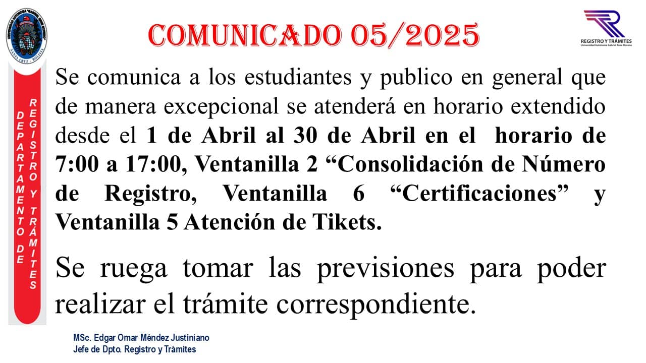 HORARIO EXTENDIDO ATENCION CONSOLIDACION DE NUMERO DE REGISTRO