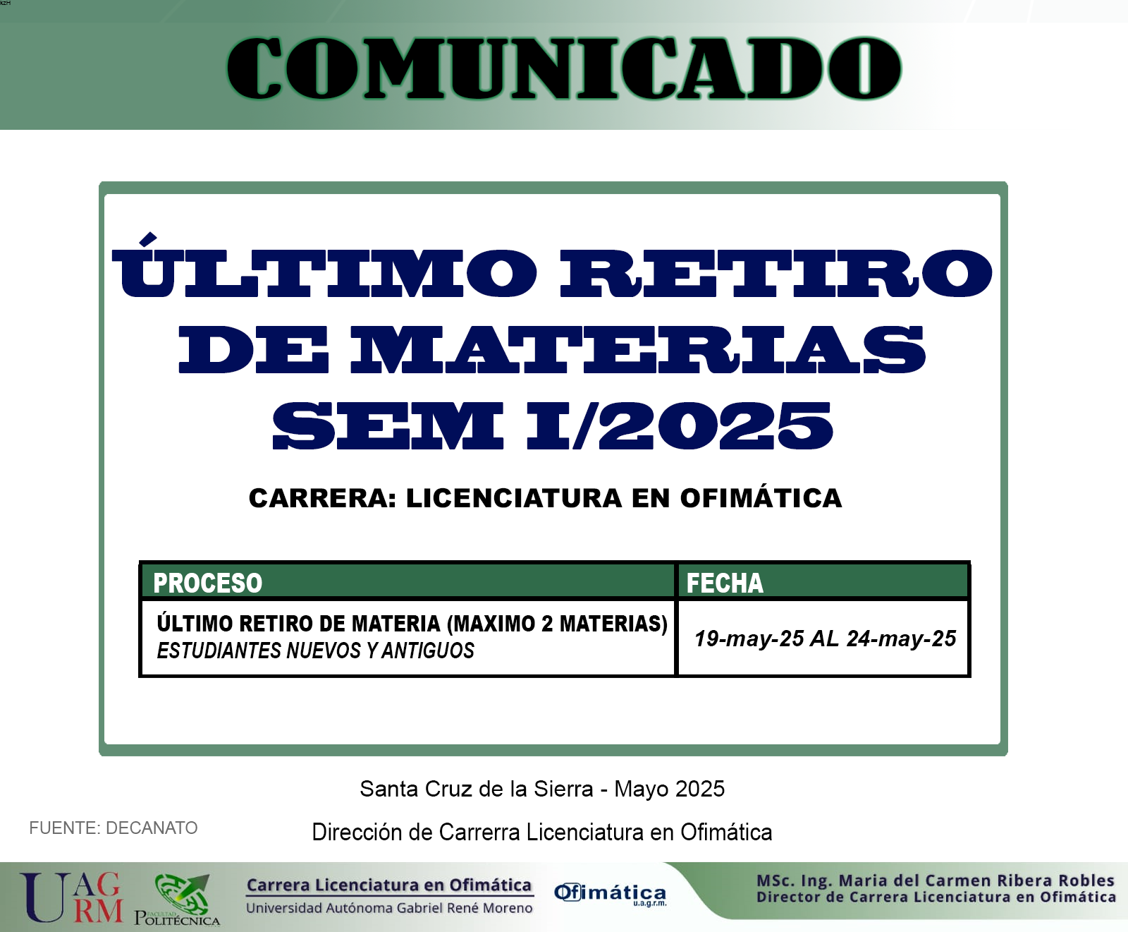 ULTIMO RETIRO DE MATERIAS SEM I/2025