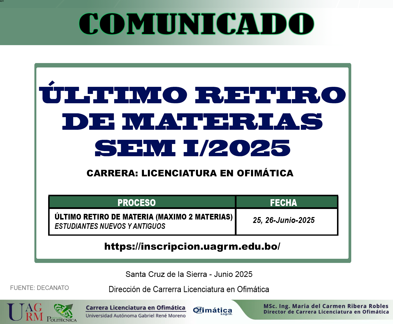 ULTIMO RETIRO DE MATERIAS SEM I/2025