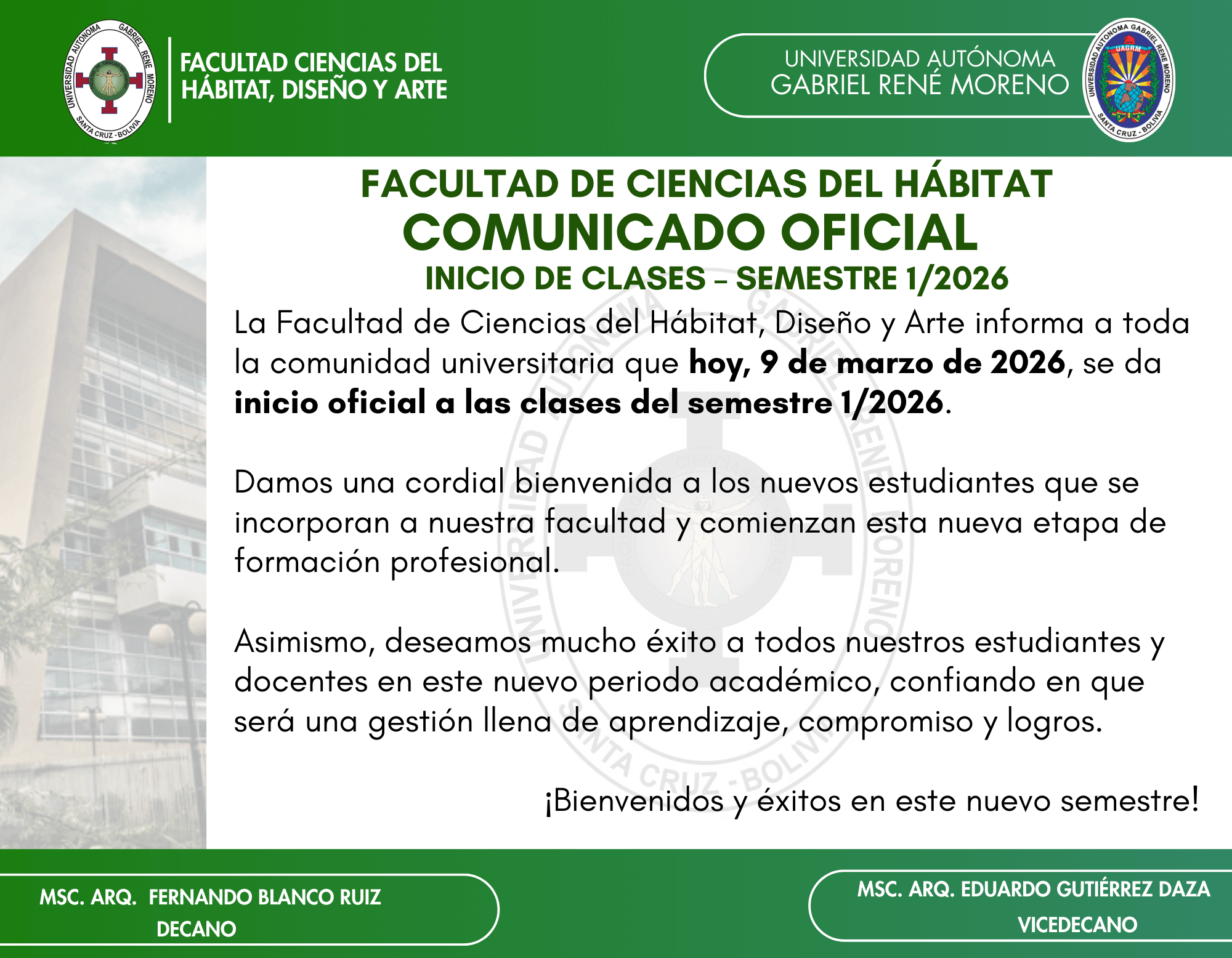 Inicio de Clases Semetre 1-2026